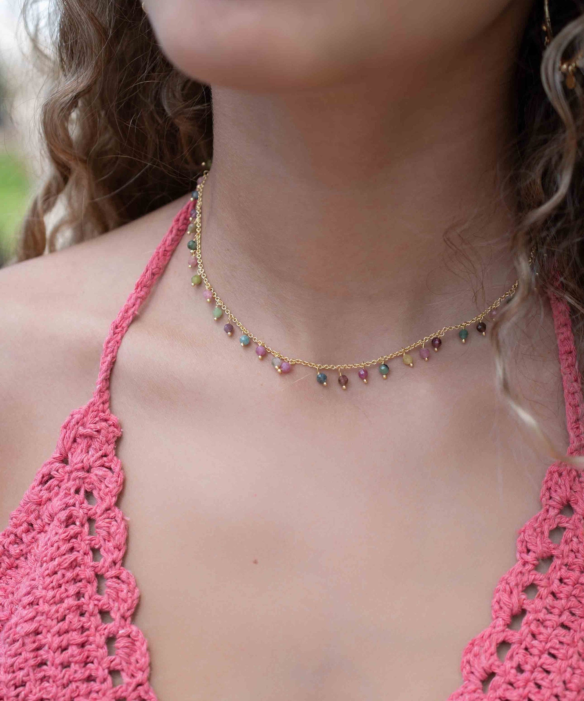 Moonstone, Labradorite, Aqua Chalcedony, Tourmaline or Turquoise Choker Necklace ~ Gold Plated 18k ~Jewelry ~ Minimalist ~Layered ~ MN135