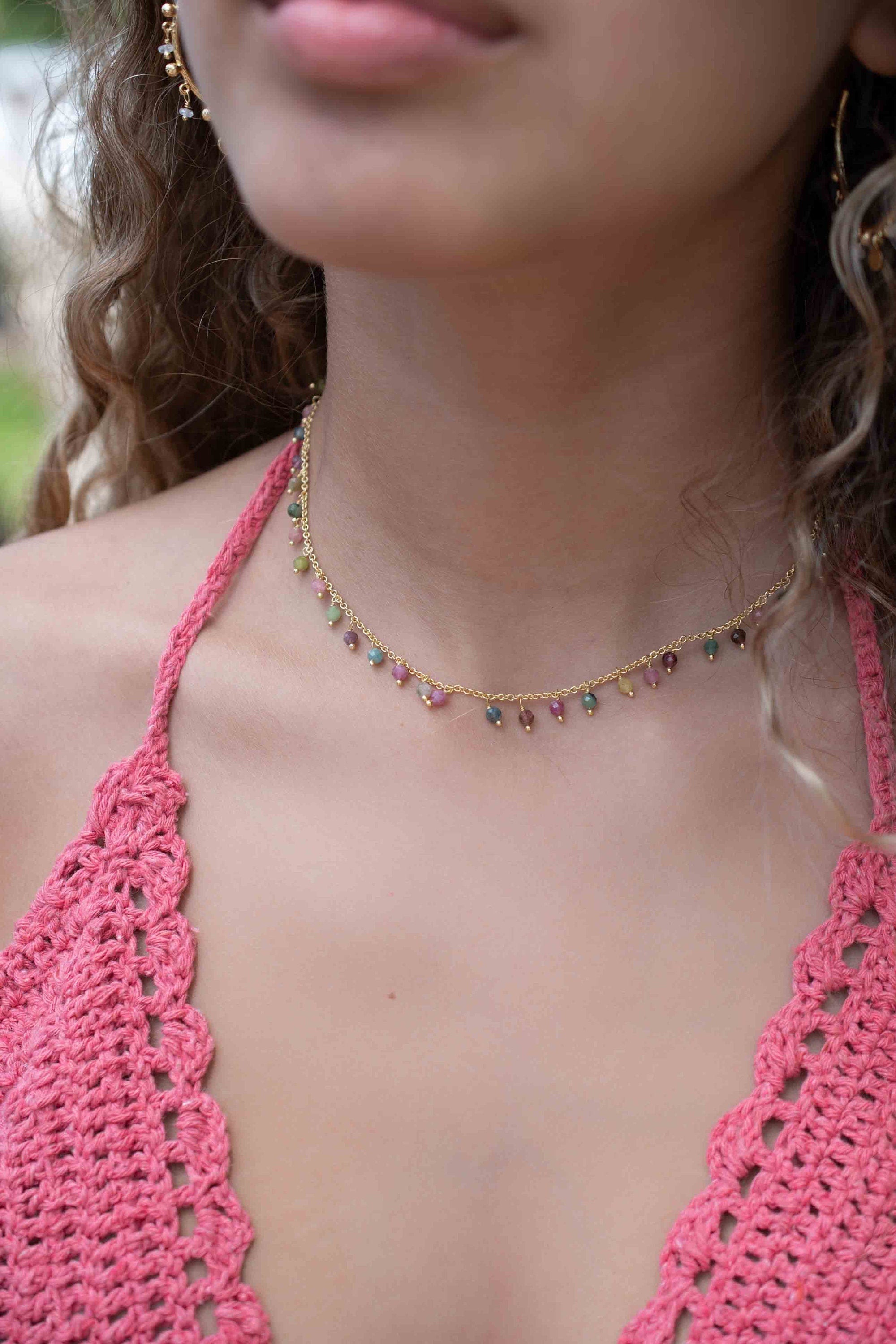 Moonstone, Labradorite, Aqua Chalcedony, Tourmaline or Turquoise Choker Necklace ~ Gold Plated 18k ~Jewelry ~ Minimalist ~Layered ~ MN135