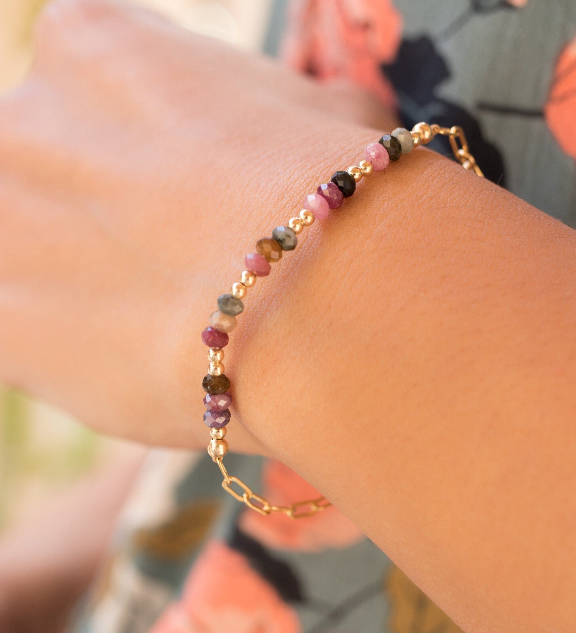 Tourmaline Bracelet ~ Gold Filled or Sterling Silver 925 ~ Handmade ~ Hippie ~Bohemian ~Jewelry ~Stackable MB016