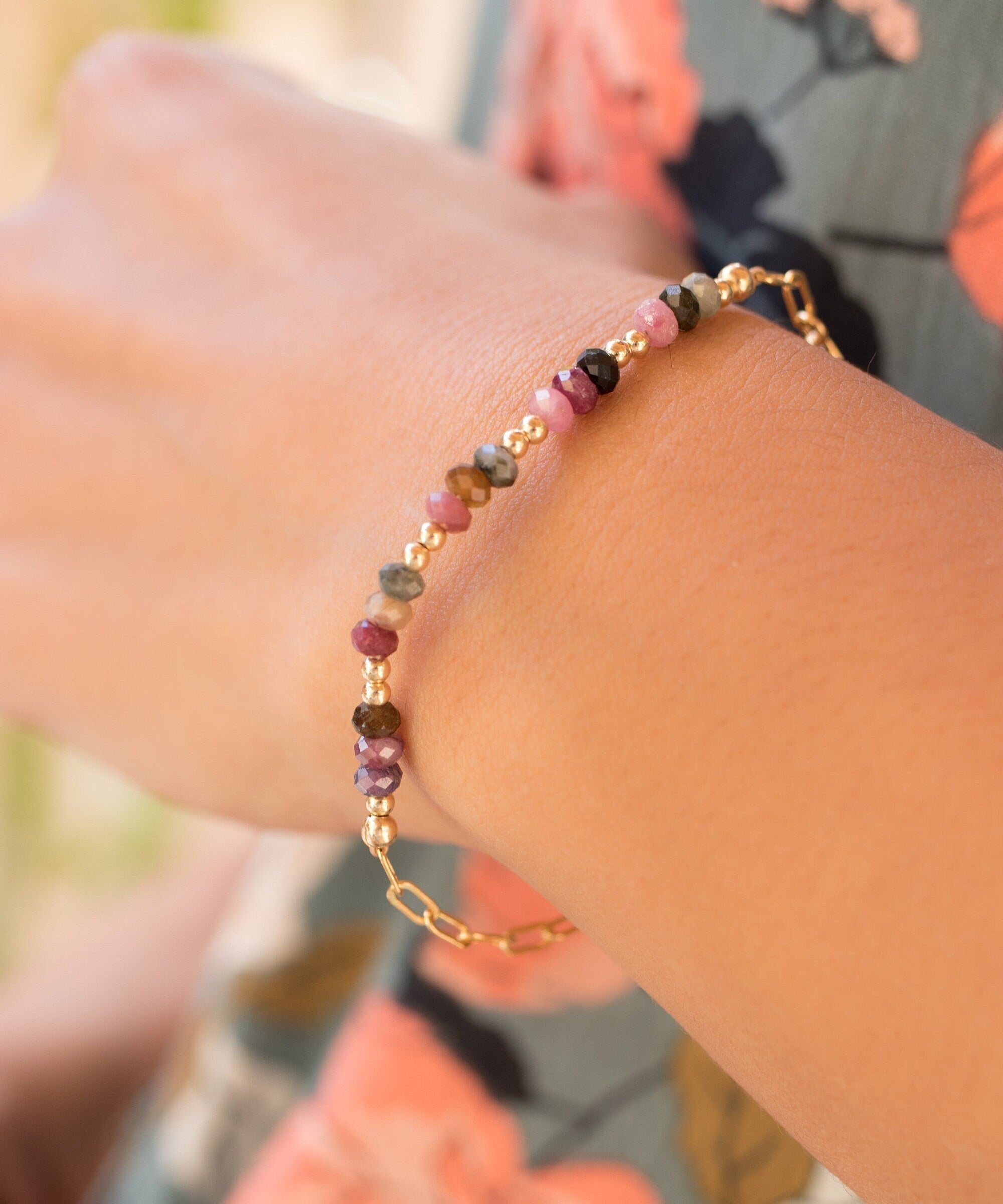 Tourmaline Bracelet ~ Gold Filled or Sterling Silver 925 ~ Handmade ~ Hippie ~Bohemian ~Jewelry ~Stackable MB016