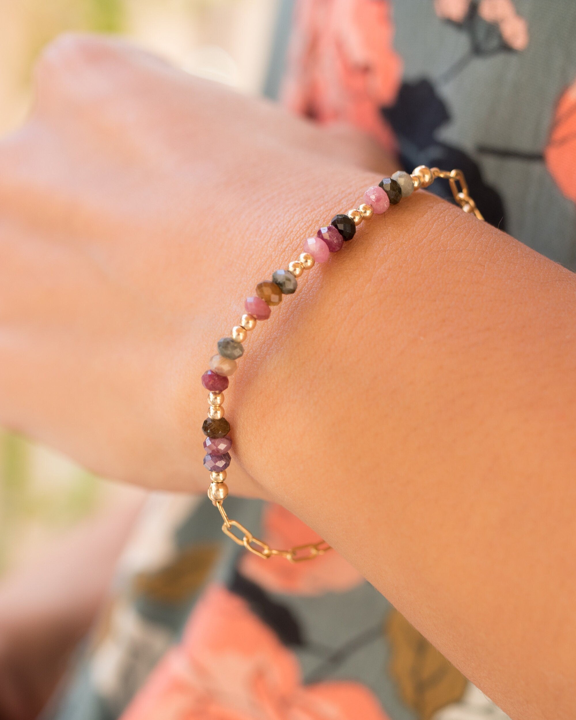 Tourmaline Bracelet ~ Gold Filled or Sterling Silver 925 ~ Handmade ~ Hippie ~Bohemian ~Jewelry ~Stackable MB016