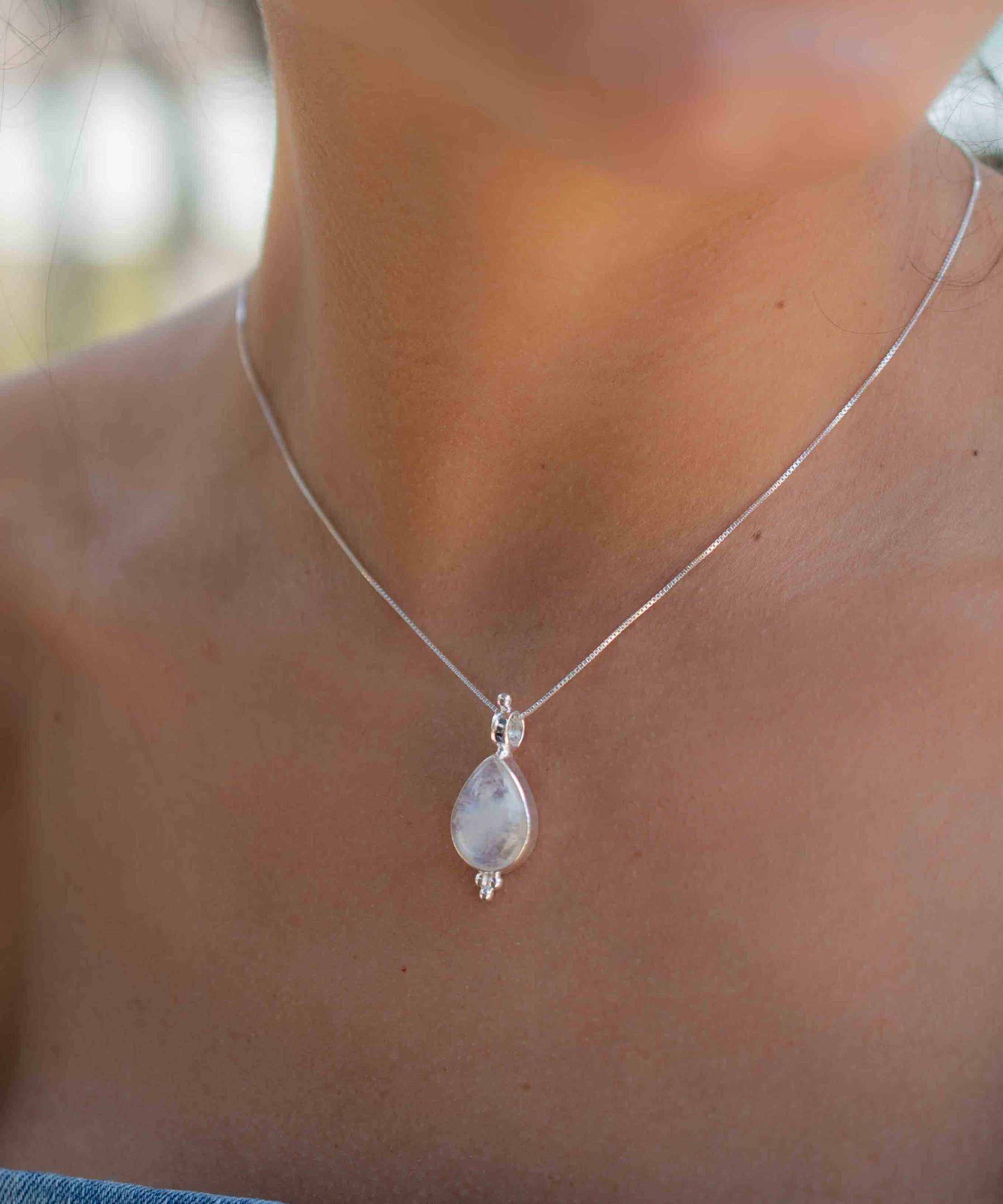 Turquoise, Larimar, Labradorite and Moonstone Tear Drop Necklace ~ Sterling Silver ~ Charm ~ Layered ~ minimalist ~ delicate MN167