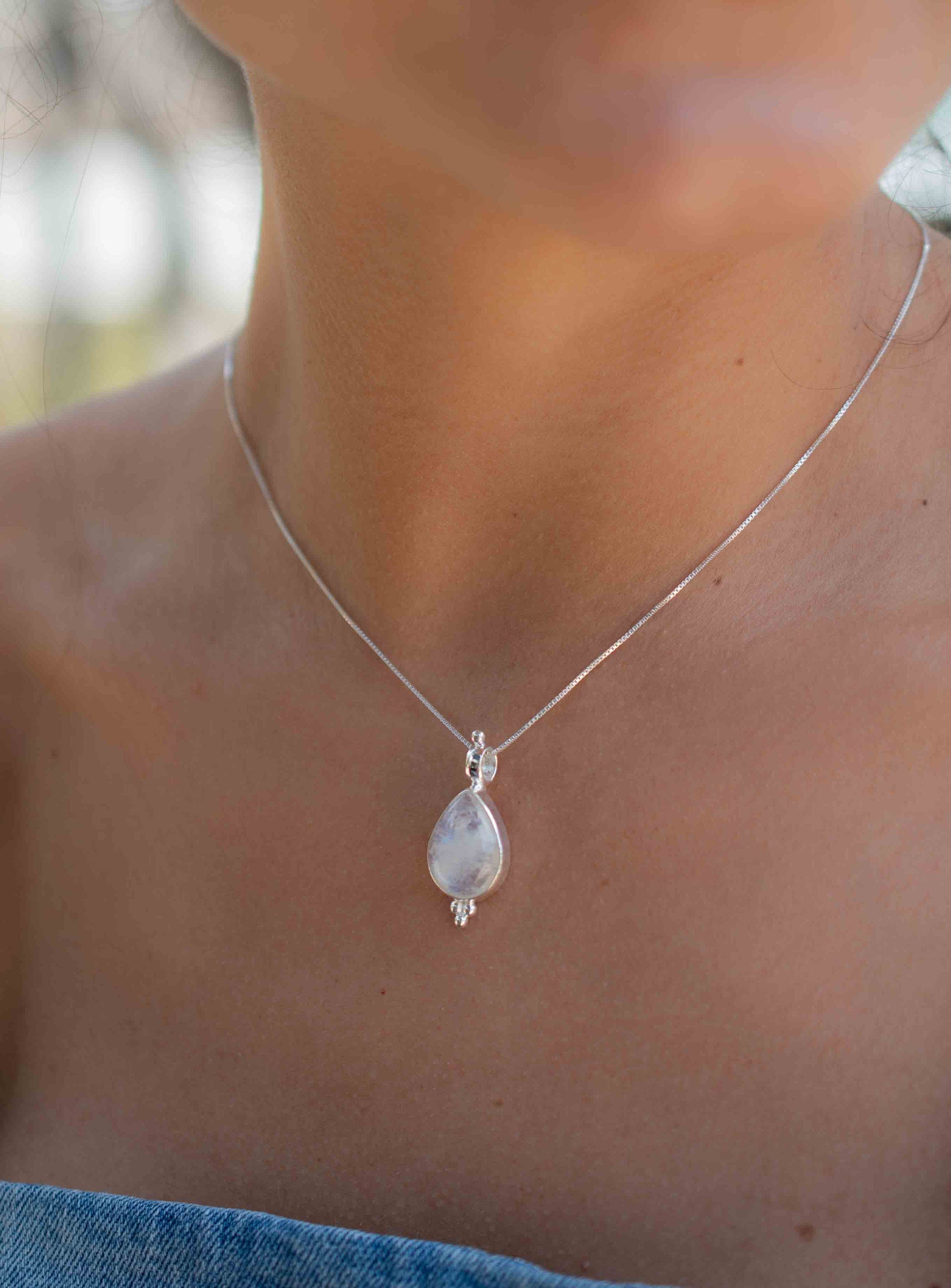 Turquoise, Larimar, Labradorite and Moonstone Tear Drop Necklace ~ Sterling Silver ~ Charm ~ Layered ~ minimalist ~ delicate MN167