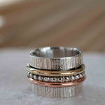 SALE Spinner Ring~Spinning ~Spin ~Meditation ~Anxiety ~Anti Stress~Large Band ~Sterling Silver 925 ~Handmade ~Mix Metals~Copper~Bronze~MS030