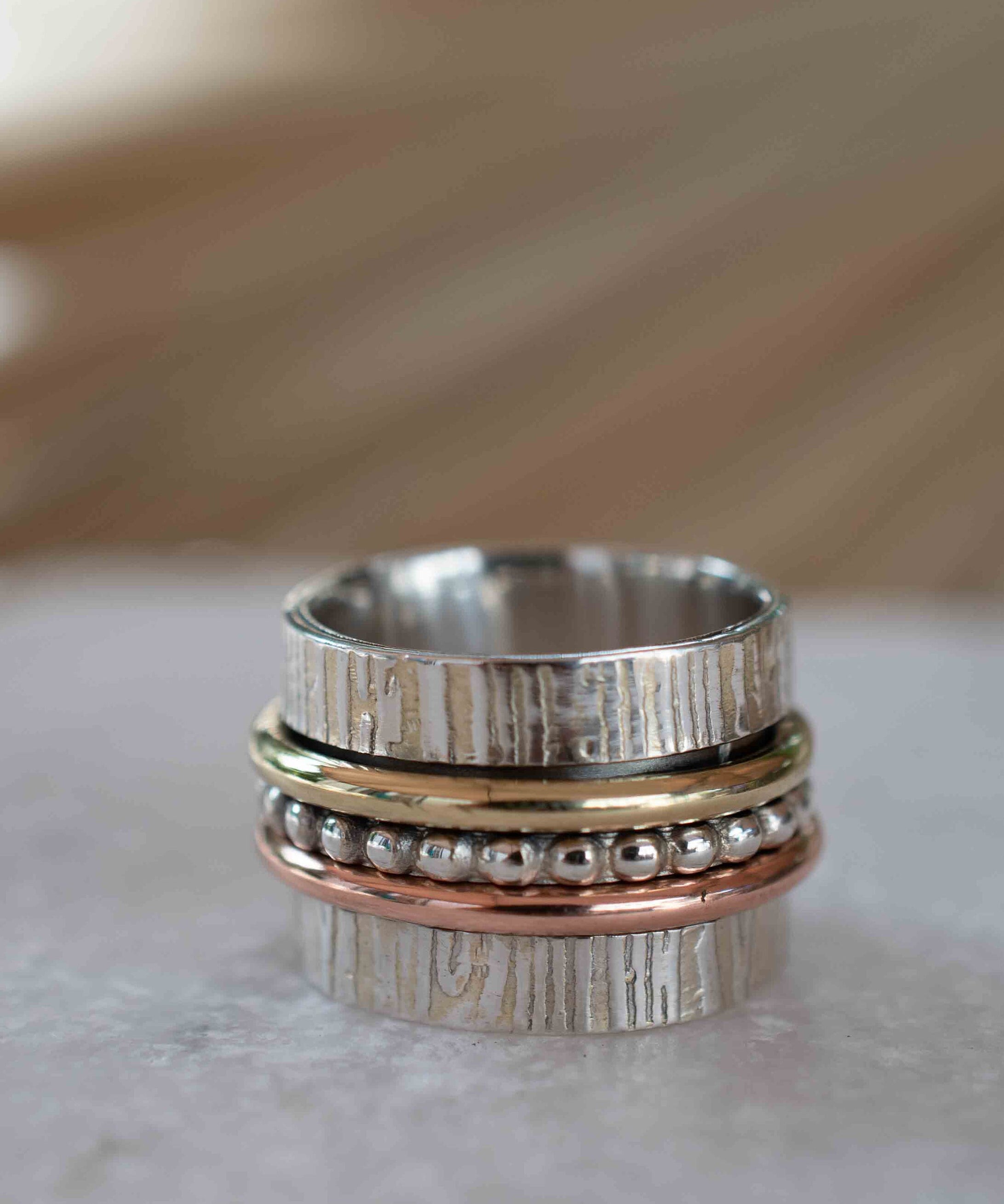 SALE Spinner Ring~Spinning ~Spin ~Meditation ~Anxiety ~Anti Stress~Large Band ~Sterling Silver 925 ~Handmade ~Mix Metals~Copper~Bronze~MS030