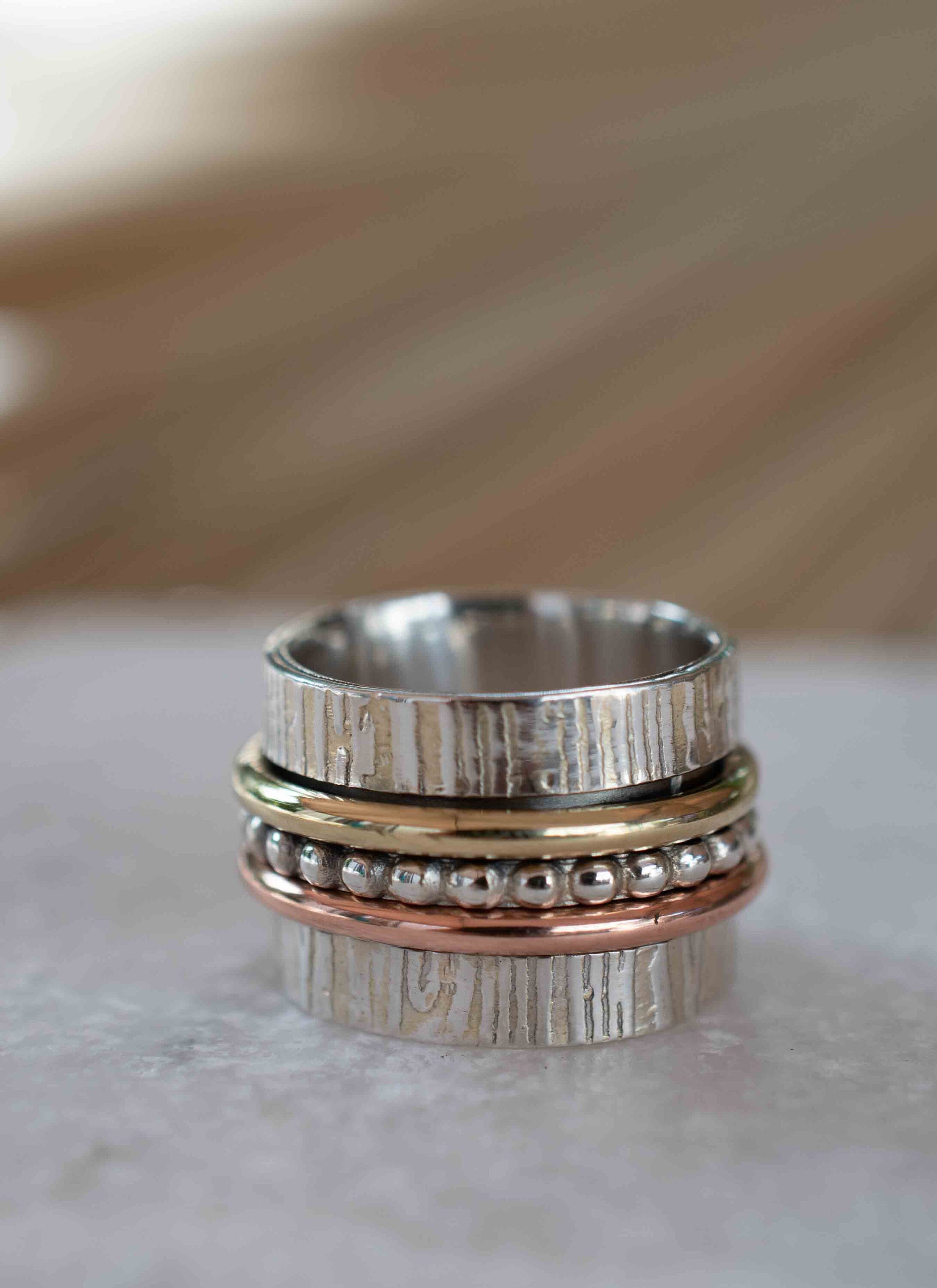 SALE Spinner Ring~Spinning ~Spin ~Meditation ~Anxiety ~Anti Stress~Large Band ~Sterling Silver 925 ~Handmade ~Mix Metals~Copper~Bronze~MS030