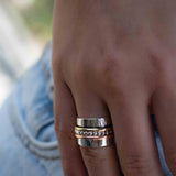 SALE Spinner Ring~Spinning ~Spin ~Meditation ~Anxiety ~Anti Stress~Large Band ~Sterling Silver 925 ~Handmade ~Mix Metals~Copper~Bronze~MS030