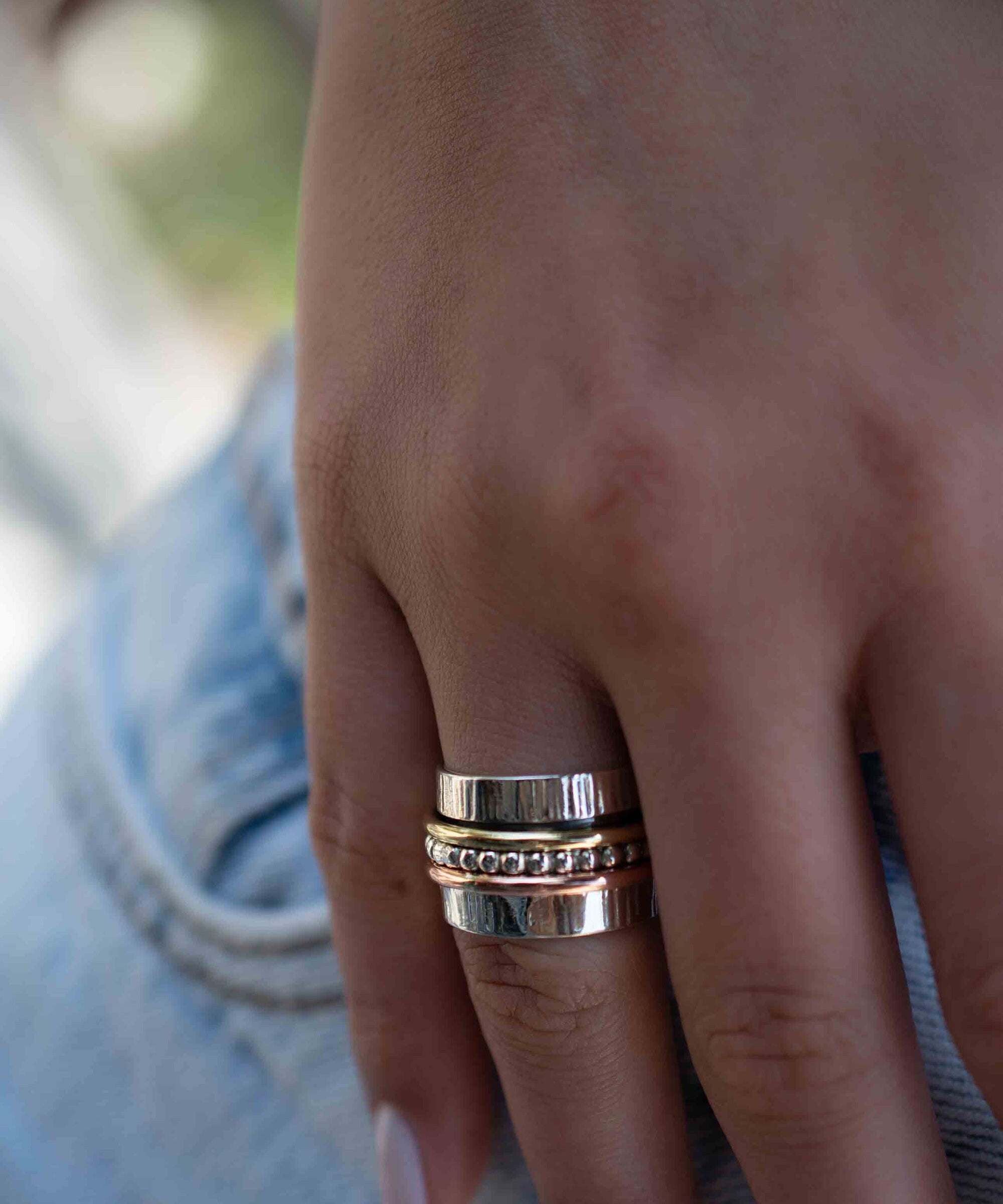 SALE Spinner Ring~Spinning ~Spin ~Meditation ~Anxiety ~Anti Stress~Large Band ~Sterling Silver 925 ~Handmade ~Mix Metals~Copper~Bronze~MS030