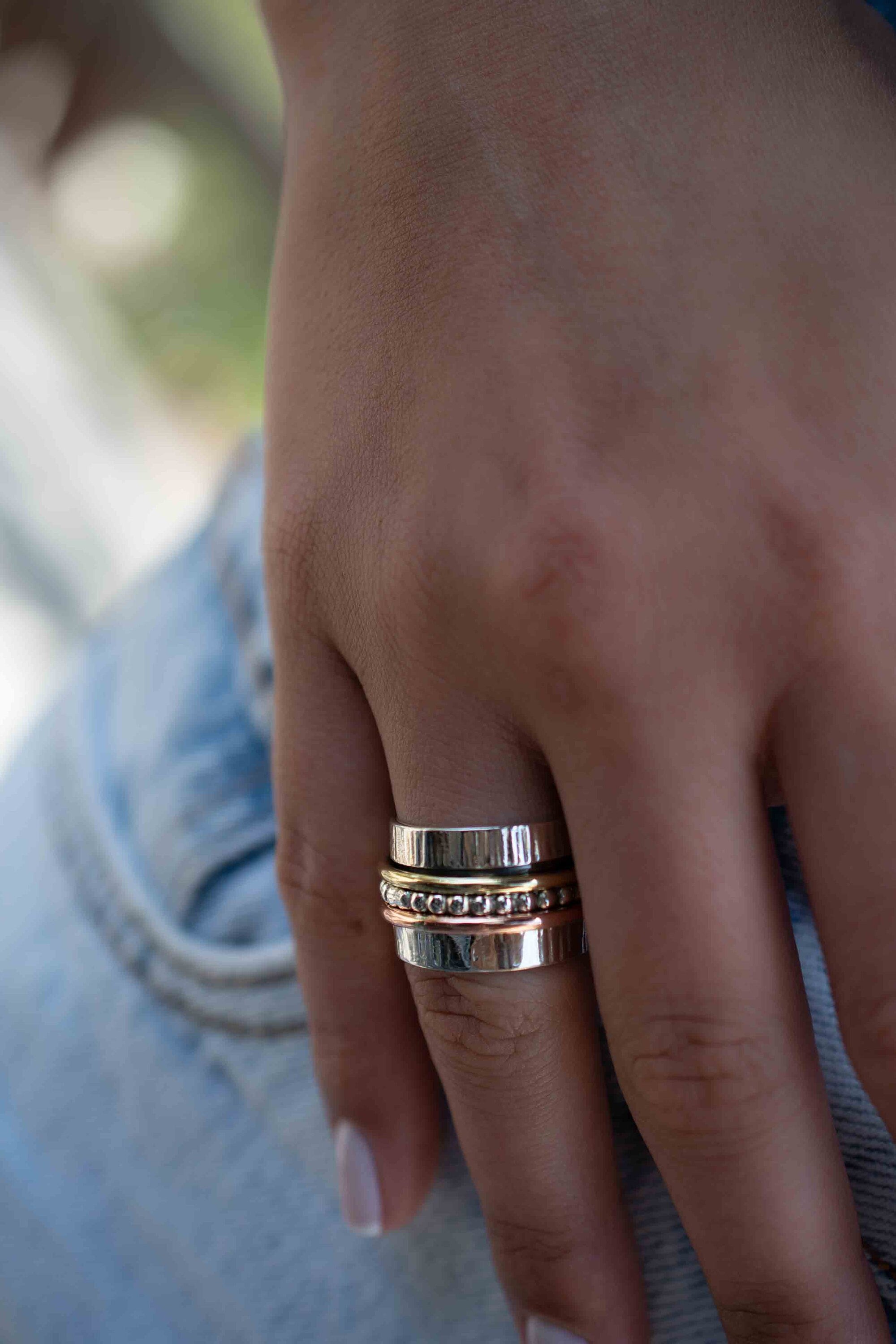 SALE Spinner Ring~Spinning ~Spin ~Meditation ~Anxiety ~Anti Stress~Large Band ~Sterling Silver 925 ~Handmade ~Mix Metals~Copper~Bronze~MS030