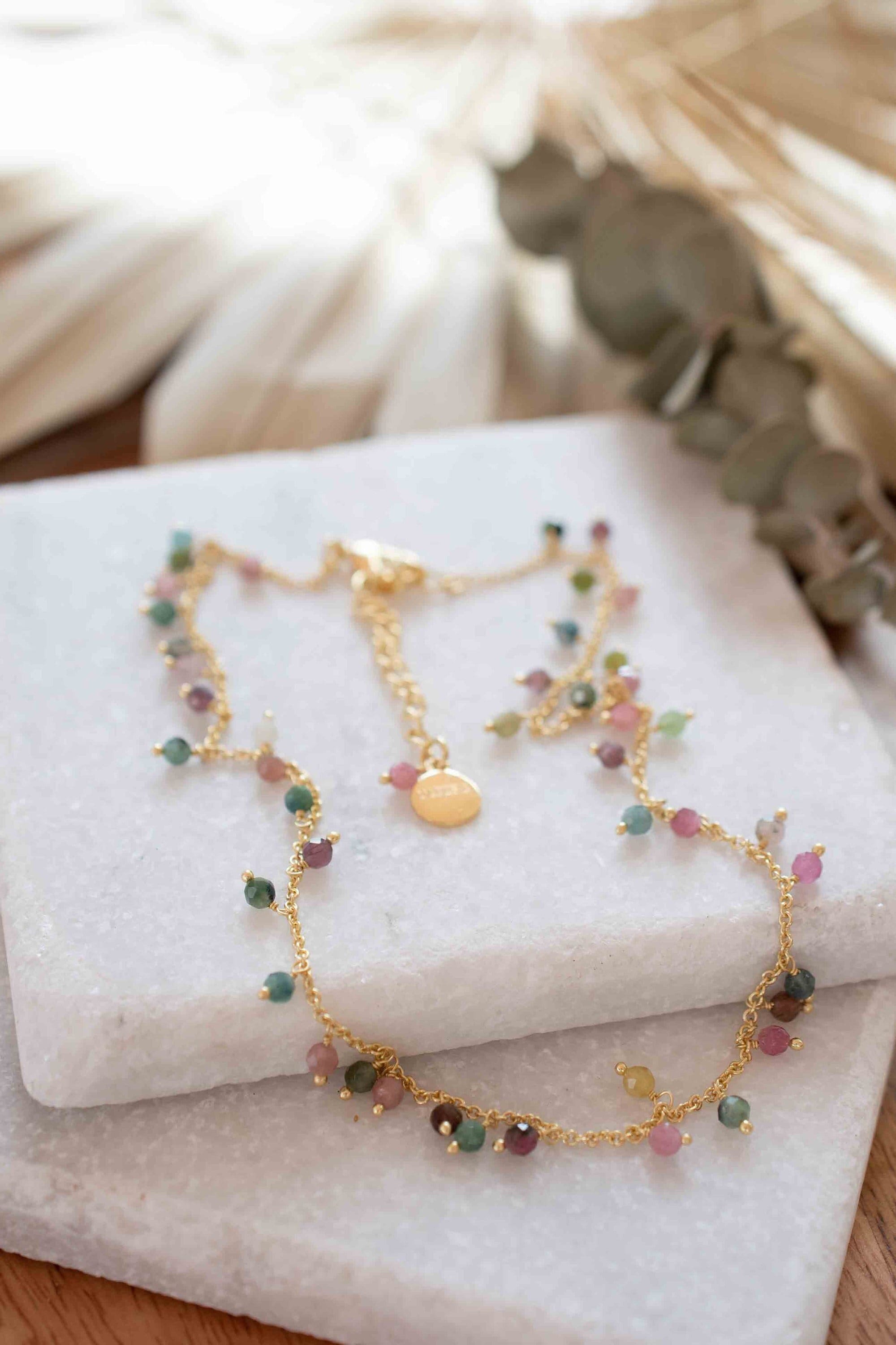 Moonstone, Labradorite, Aqua Chalcedony, Tourmaline or Turquoise Choker Necklace ~ Gold Plated 18k ~Jewelry ~ Minimalist ~Layered ~ MN135