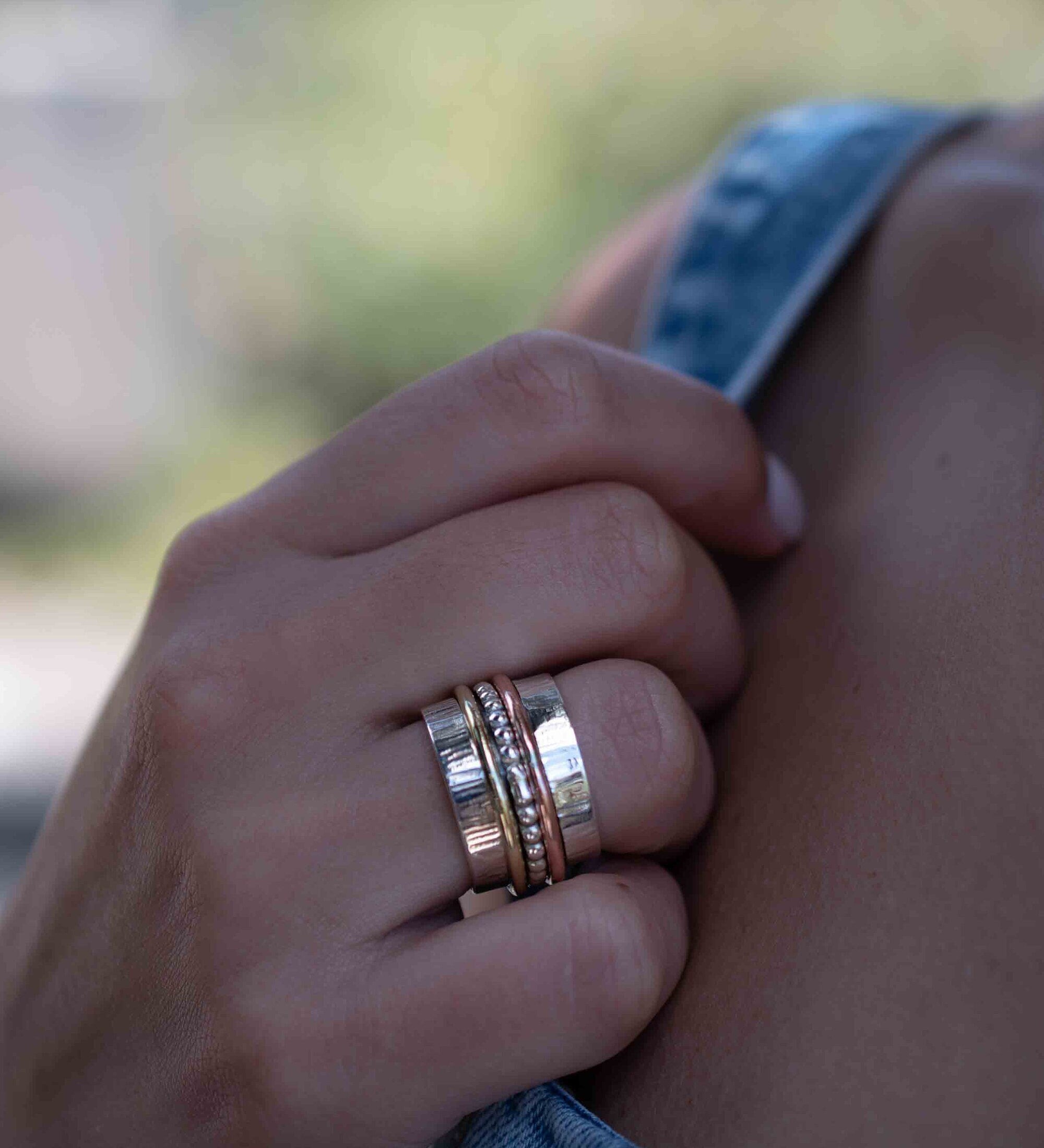 SALE Spinner Ring~Spinning ~Spin ~Meditation ~Anxiety ~Anti Stress~Large Band ~Sterling Silver 925 ~Handmade ~Mix Metals~Copper~Bronze~MS030