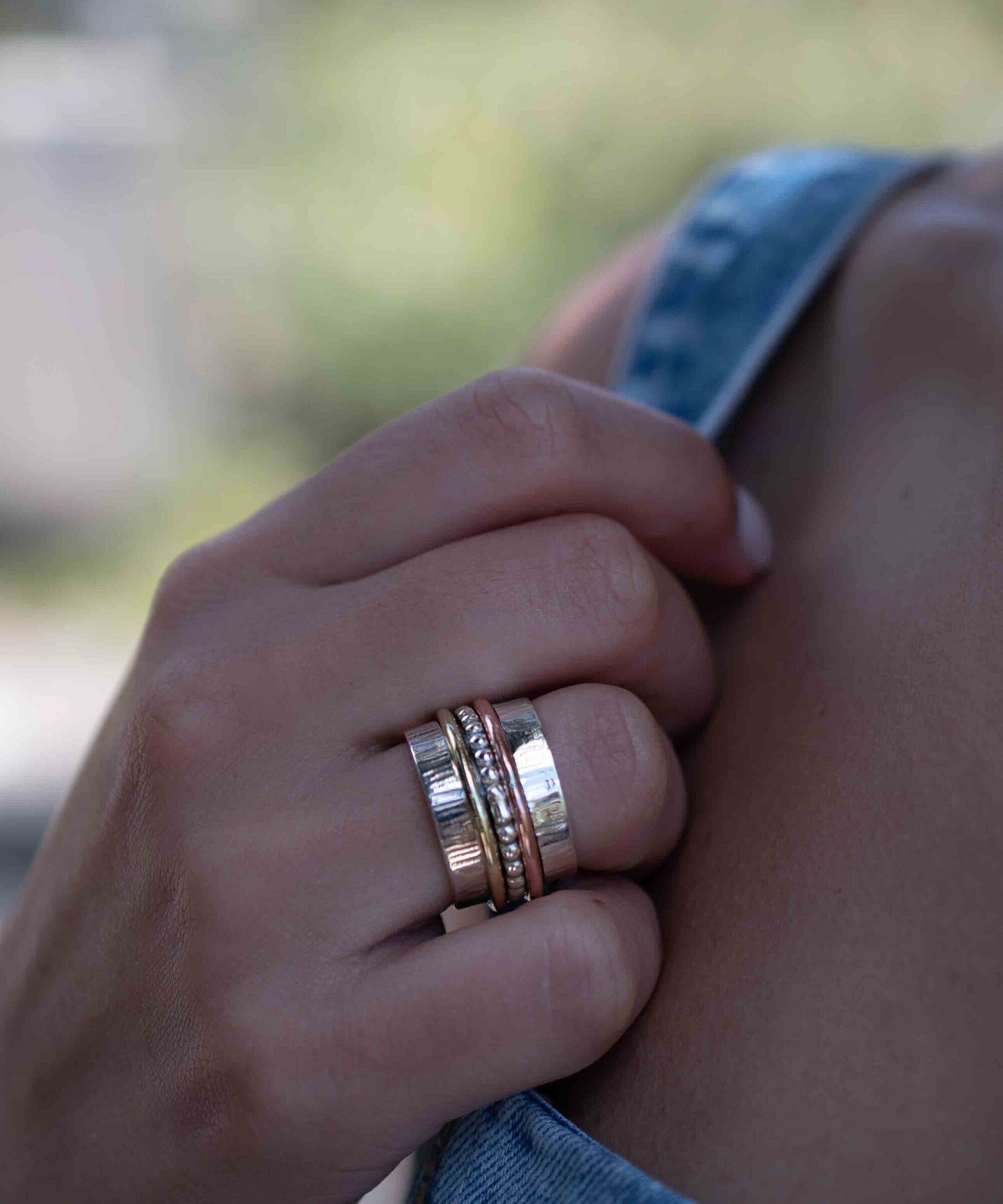 SALE Spinner Ring~Spinning ~Spin ~Meditation ~Anxiety ~Anti Stress~Large Band ~Sterling Silver 925 ~Handmade ~Mix Metals~Copper~Bronze~MS030