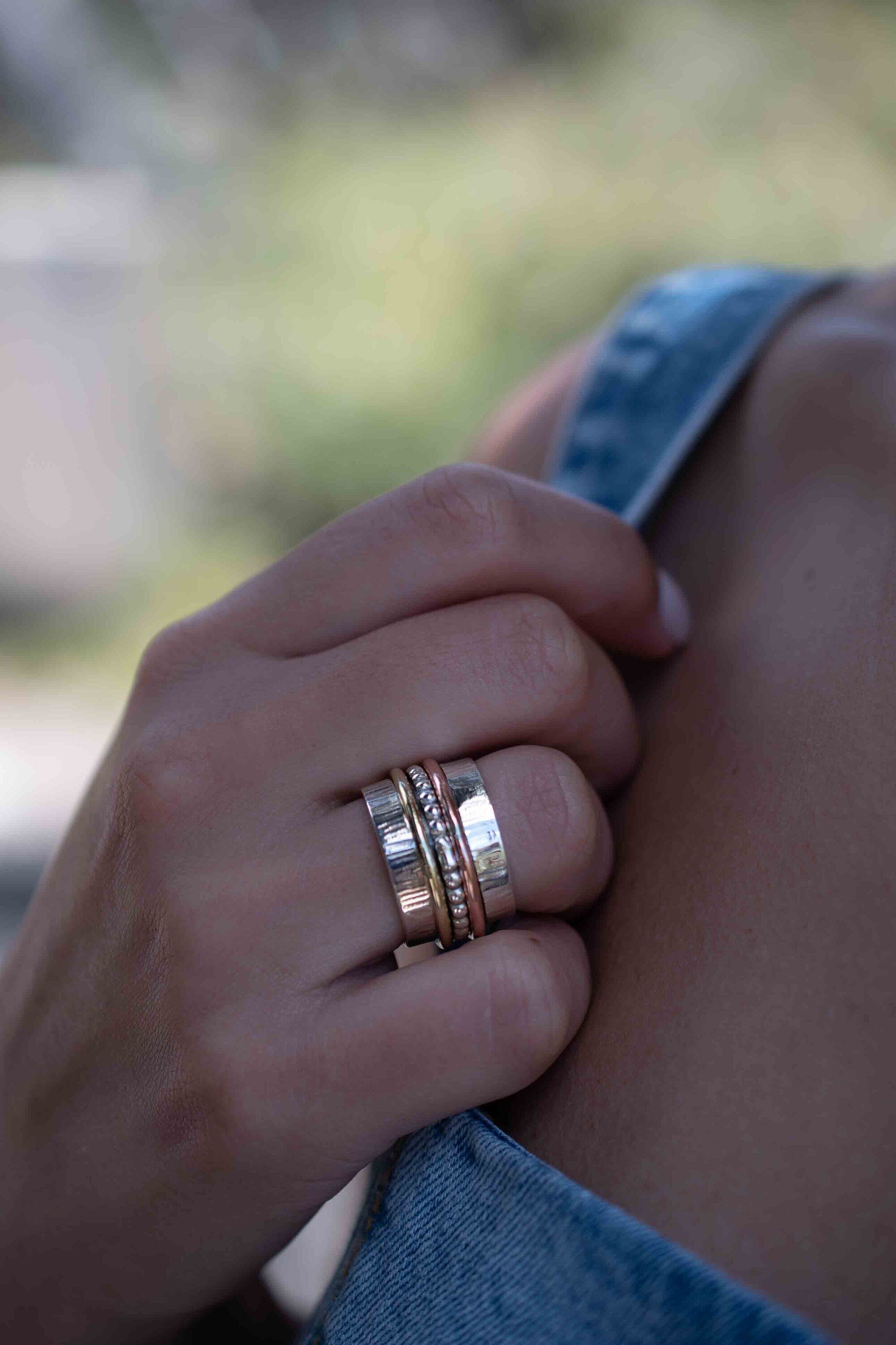 SALE Spinner Ring~Spinning ~Spin ~Meditation ~Anxiety ~Anti Stress~Large Band ~Sterling Silver 925 ~Handmade ~Mix Metals~Copper~Bronze~MS030