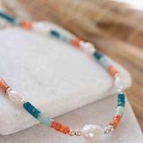 Colored Jasper and Pearl necklace~ Sterling Silver 925 or Gold Filled ~ Choker ~ Jewelry ~ Gift For Her ~ Minimalist~ Handmade - MN100