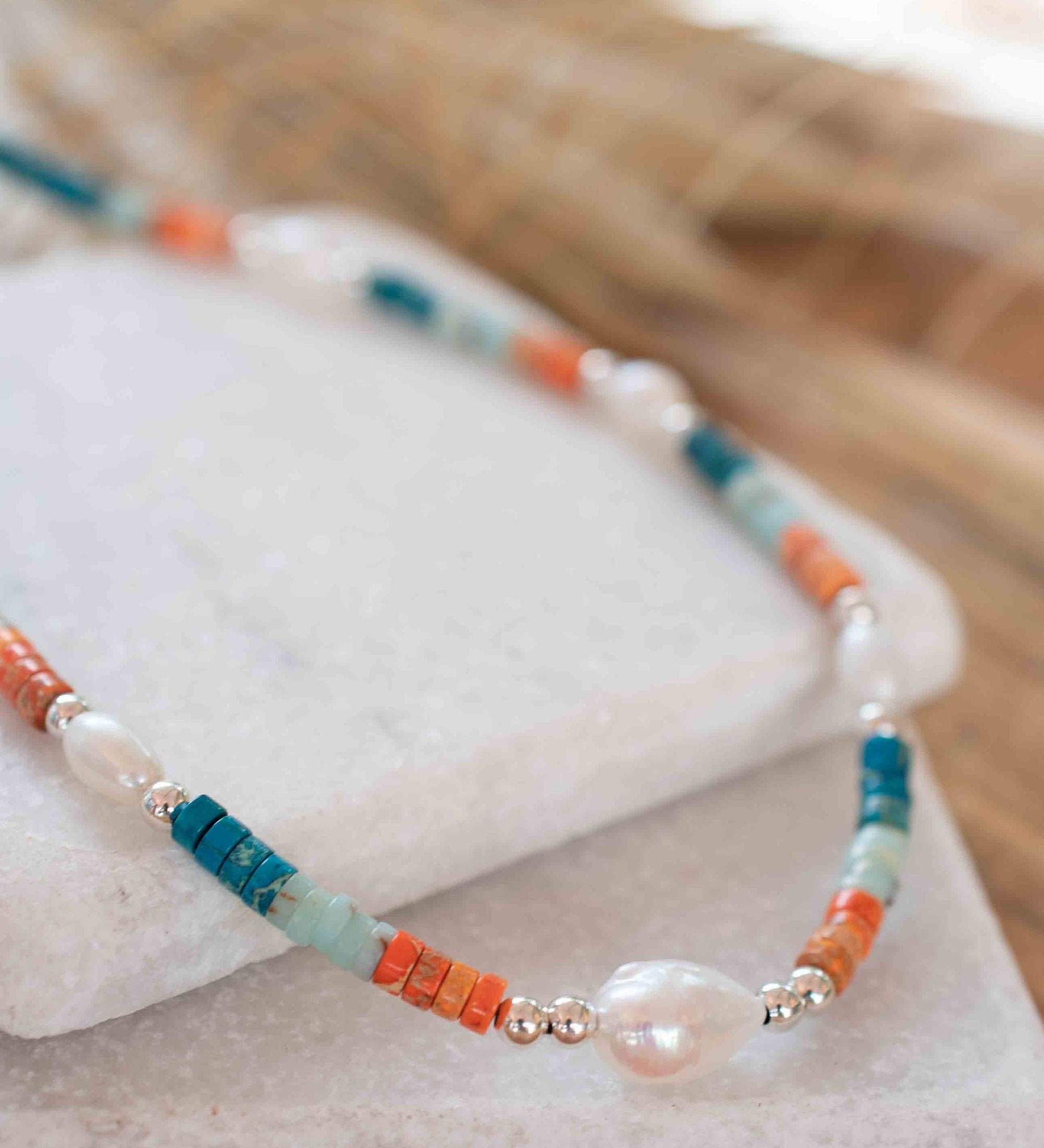 Colored Jasper and Pearl necklace~ Sterling Silver 925 or Gold Filled ~ Choker ~ Jewelry ~ Gift For Her ~ Minimalist~ Handmade - MN100