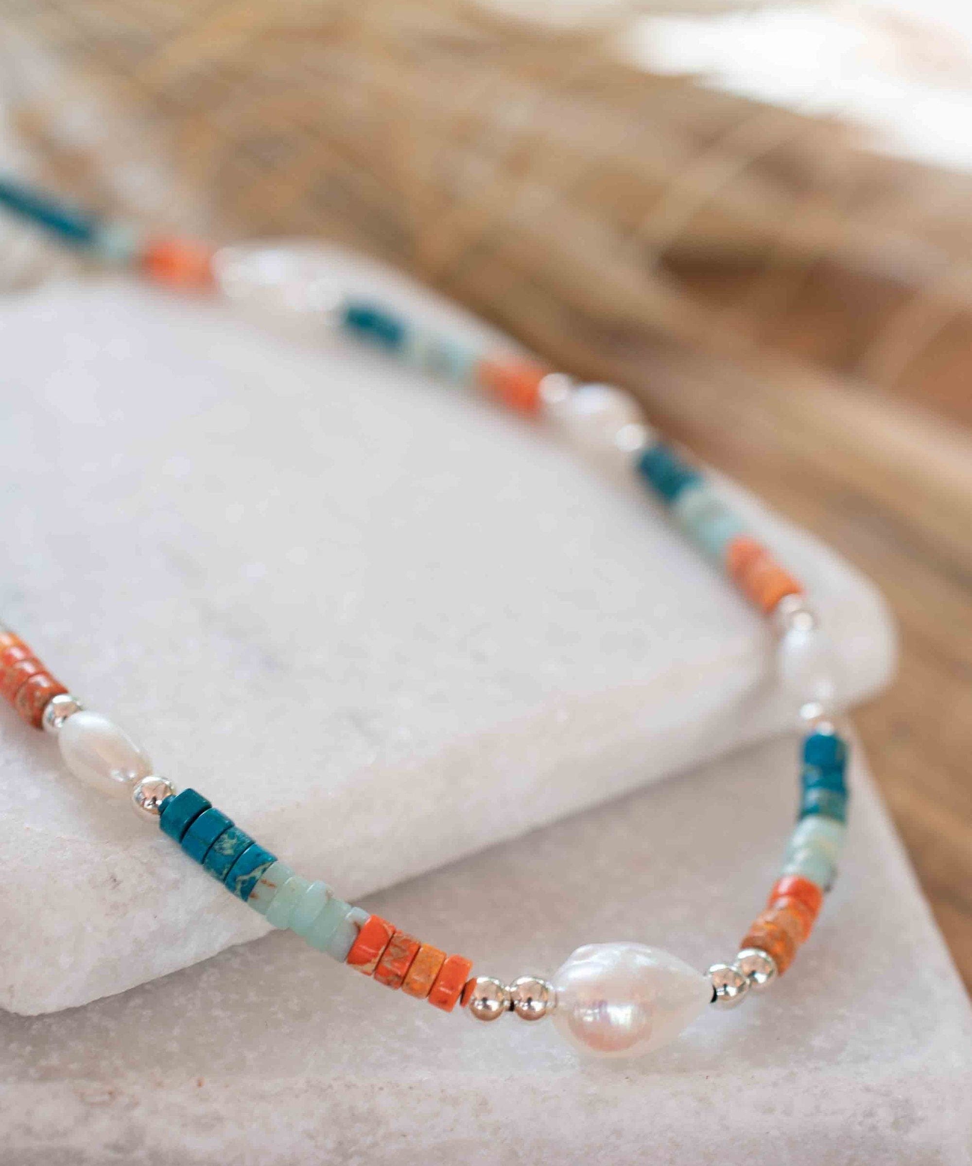 Colored Jasper and Pearl necklace~ Sterling Silver 925 or Gold Filled ~ Choker ~ Jewelry ~ Gift For Her ~ Minimalist~ Handmade - MN100