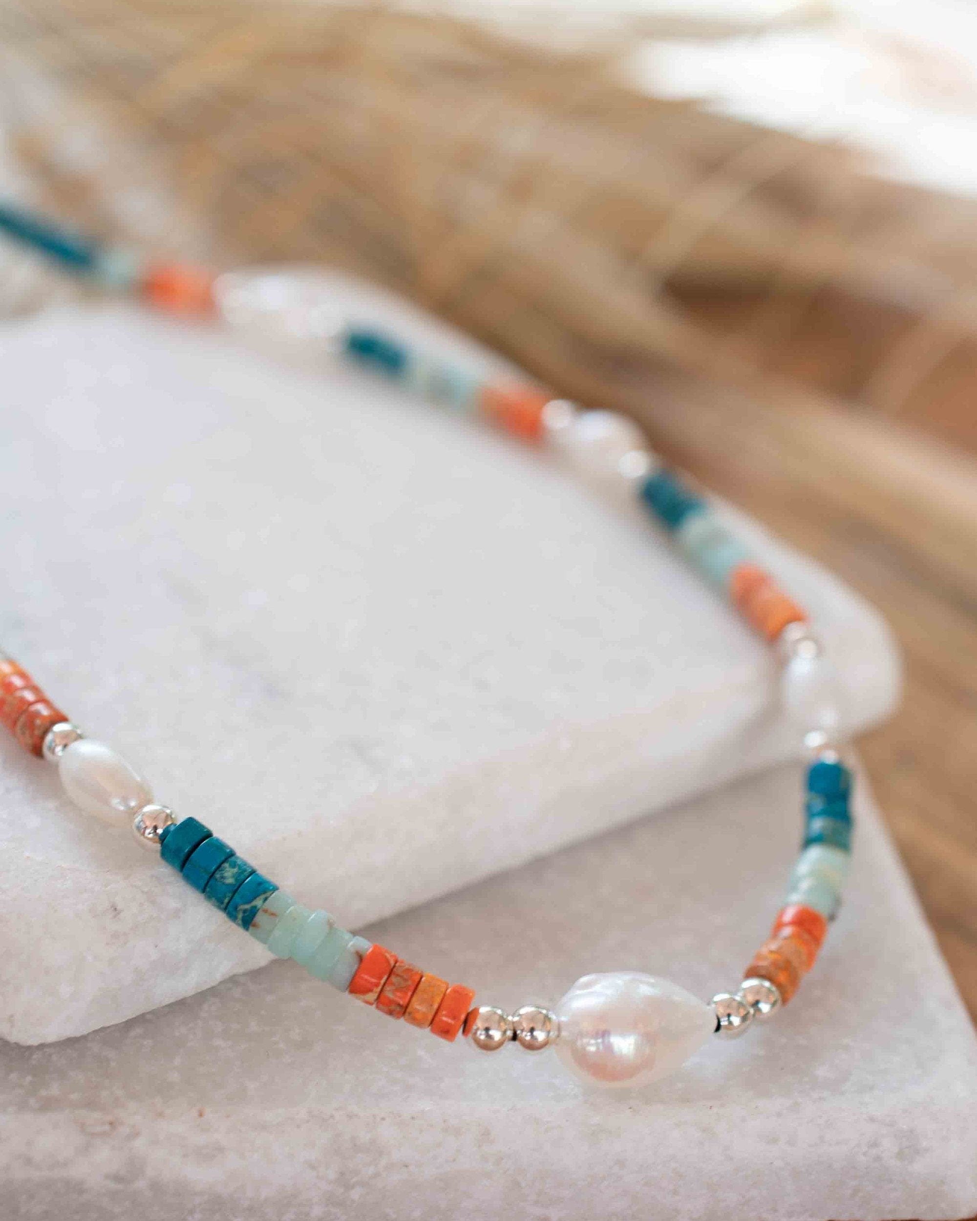 Colored Jasper and Pearl necklace~ Sterling Silver 925 or Gold Filled ~ Choker ~ Jewelry ~ Gift For Her ~ Minimalist~ Handmade - MN100