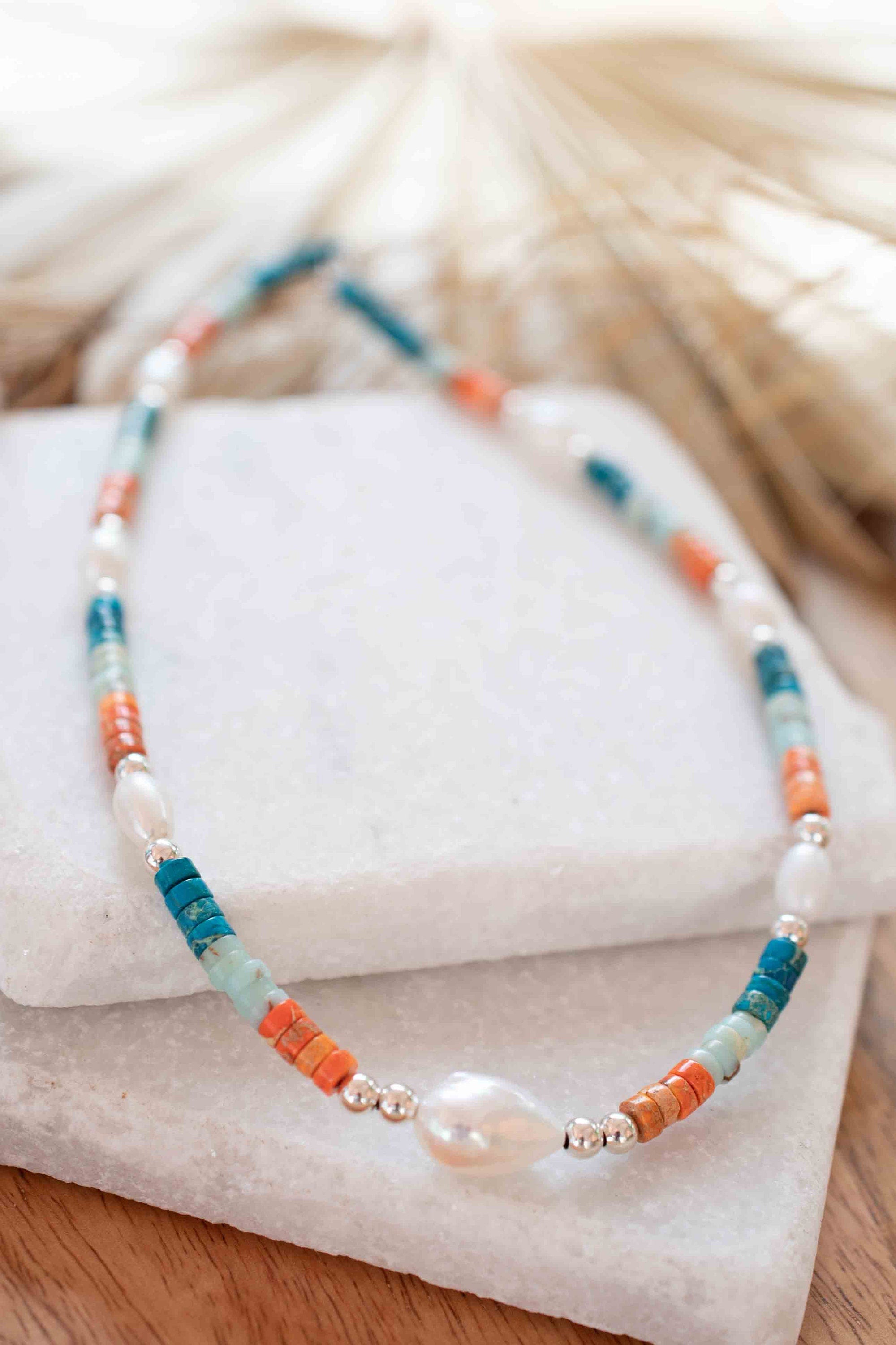 Colored Jasper and Pearl necklace~ Sterling Silver 925 or Gold Filled ~ Choker ~ Jewelry ~ Gift For Her ~ Minimalist~ Handmade - MN100