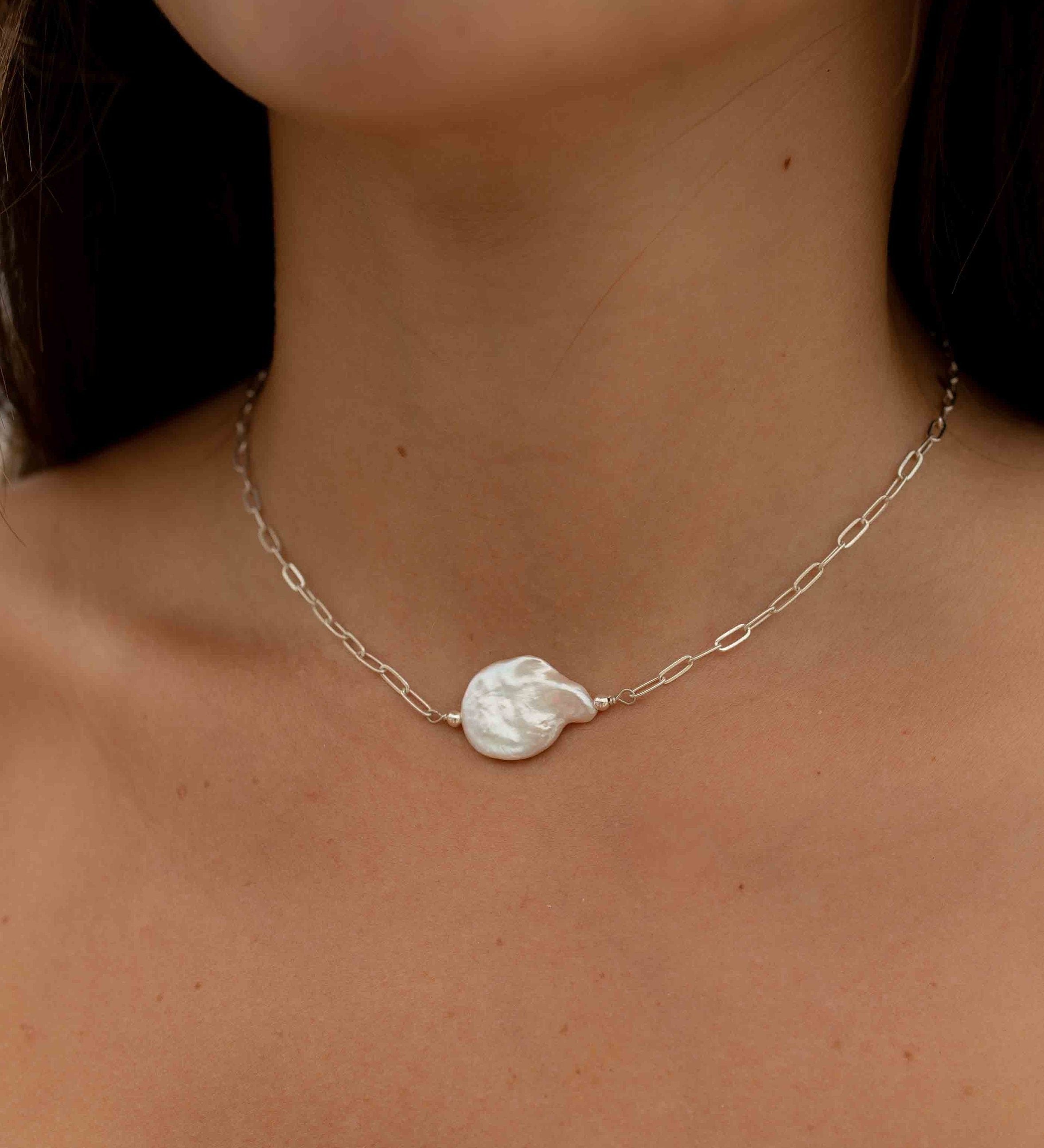 Baroque Coin Pearl Necklace ~ Gold Filled or Sterling Silver ~ Dainty ~ Gold Filled ~Minimalist ~Delicate ~Layered M