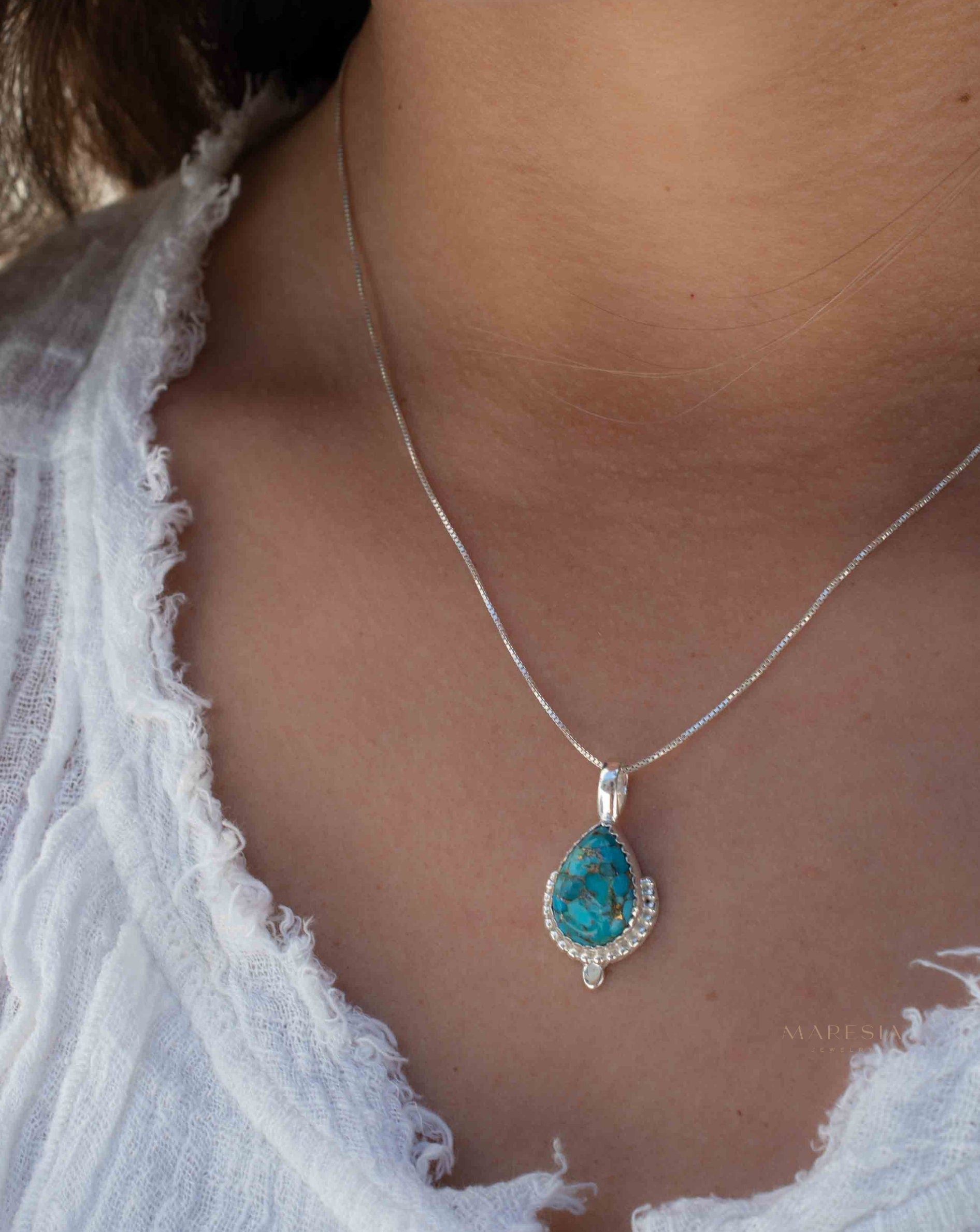 Copper Turquoise Necklace ~ Sterling Silver ~ MN173B