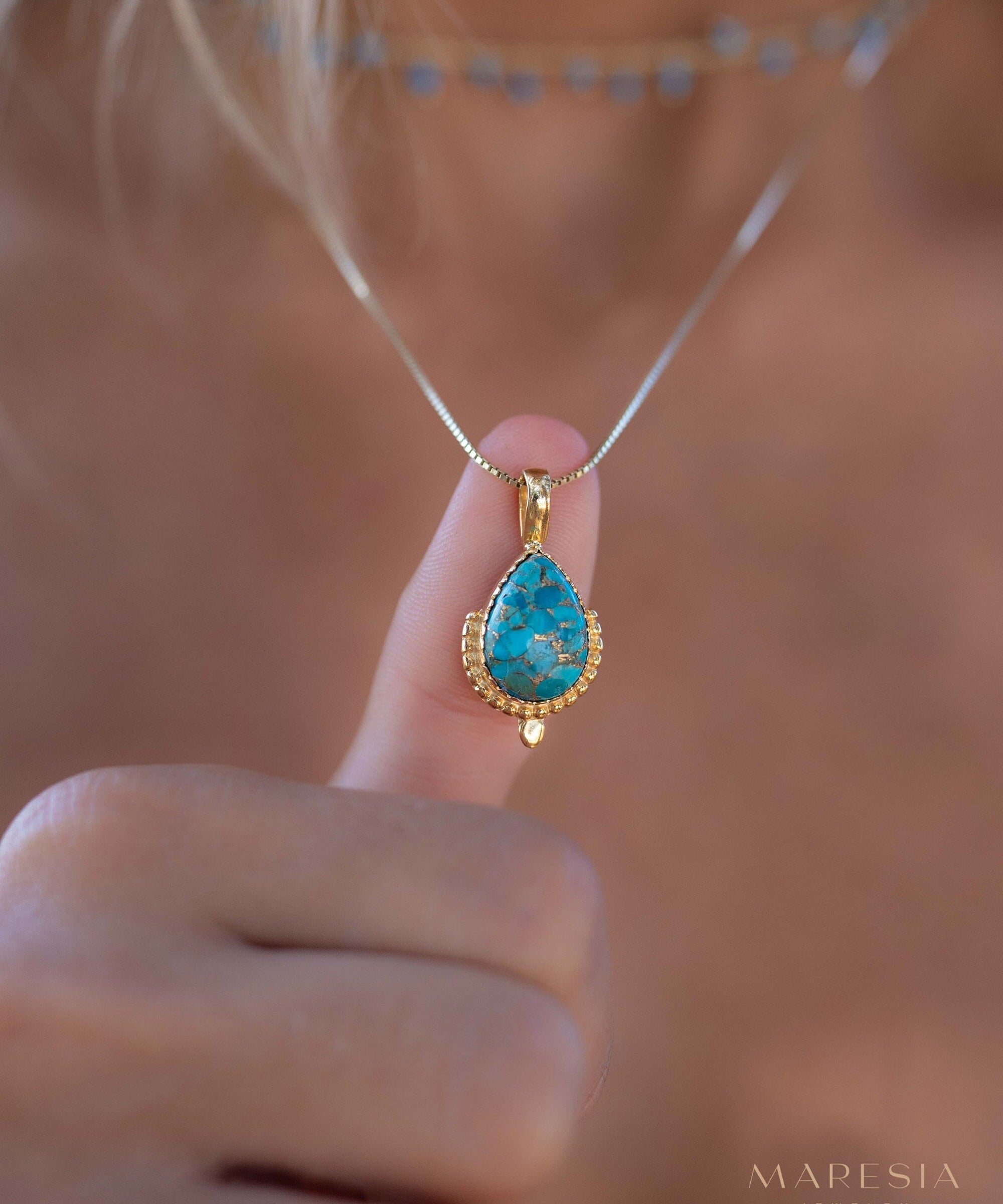 Moonstone, Labradorite, Larimar or Turquoise Pendant ~ Gold Plated over Sterling Silver ~ Necklace ~ minimalist ~ Delicate ~Everyday ~MN172A