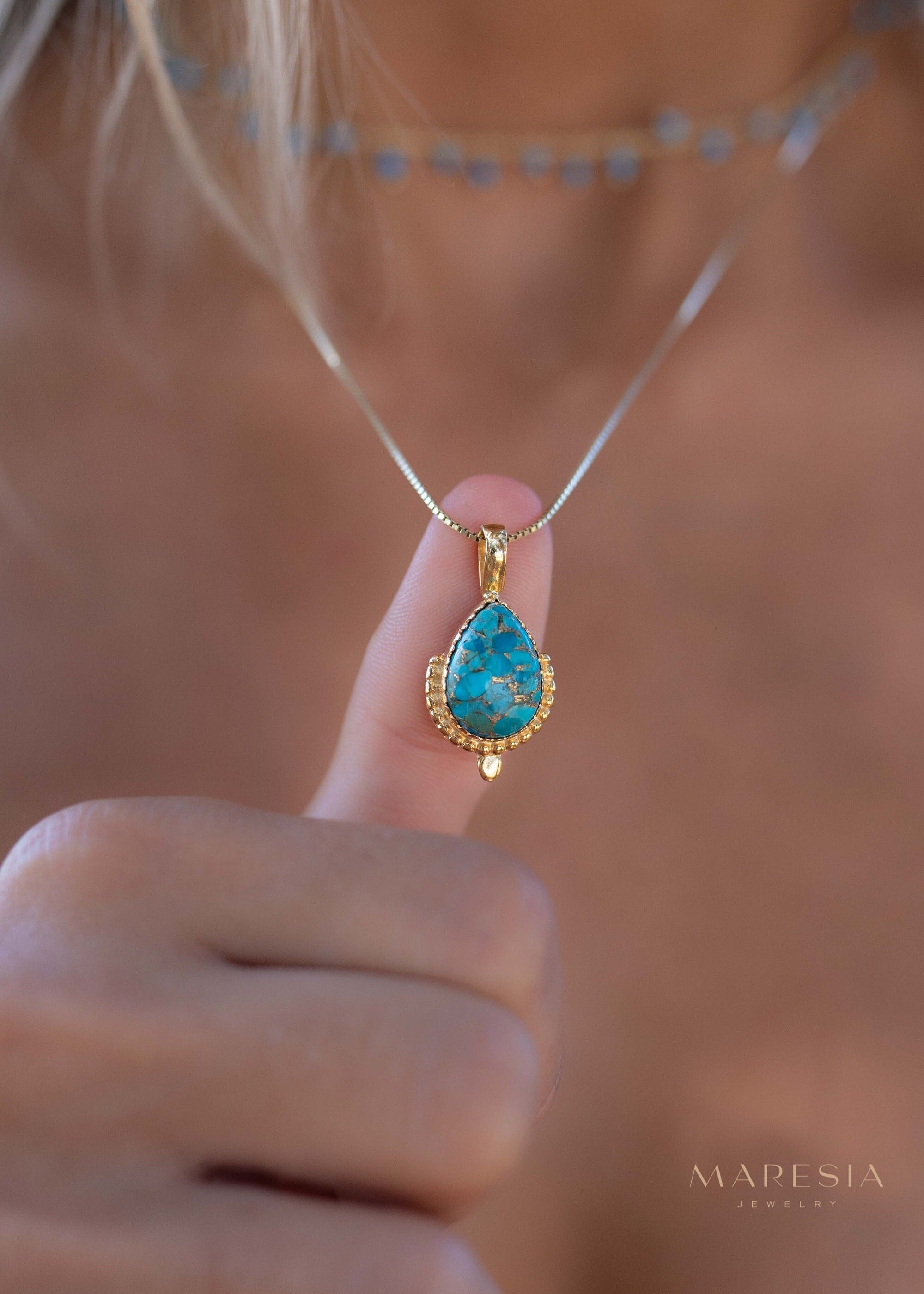 Moonstone, Labradorite, Larimar or Turquoise Pendant ~ Gold Plated over Sterling Silver ~ Necklace ~ minimalist ~ Delicate ~Everyday ~MN172A