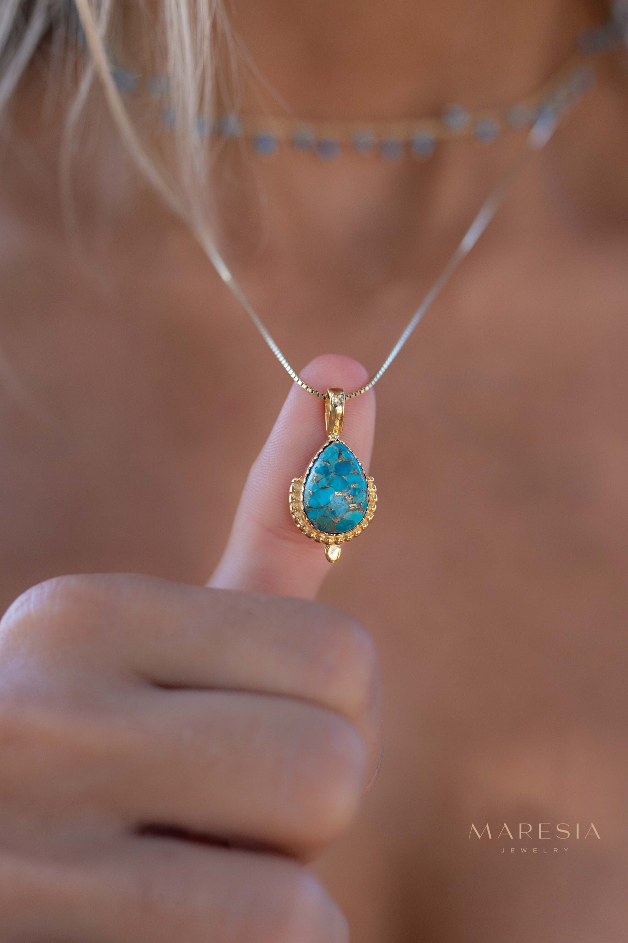 Moonstone, Labradorite, Larimar or Turquoise Pendant ~ Gold Plated over Sterling Silver ~ Necklace ~ minimalist ~ Delicate ~Everyday ~MN172A