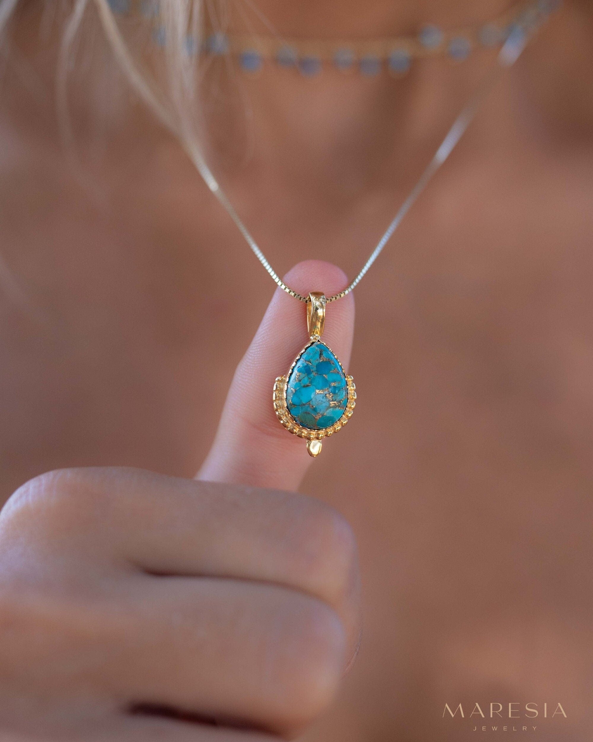 Moonstone, Labradorite, Larimar or Turquoise Pendant ~ Gold Plated over Sterling Silver ~ Necklace ~ minimalist ~ Delicate ~Everyday ~MN171A