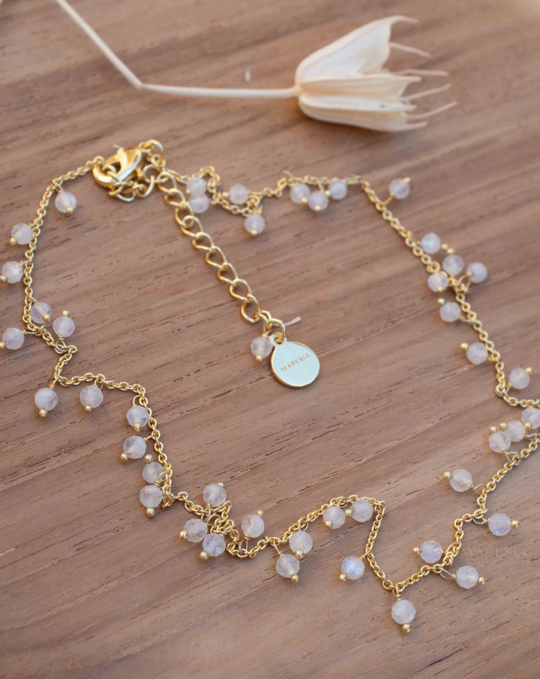 Moonstone, Labradorite, Aqua Chalcedony, Tourmaline or Turquoise Choker Necklace ~ Gold Plated 18k ~Jewelry ~ Minimalist ~Layered ~ MN135