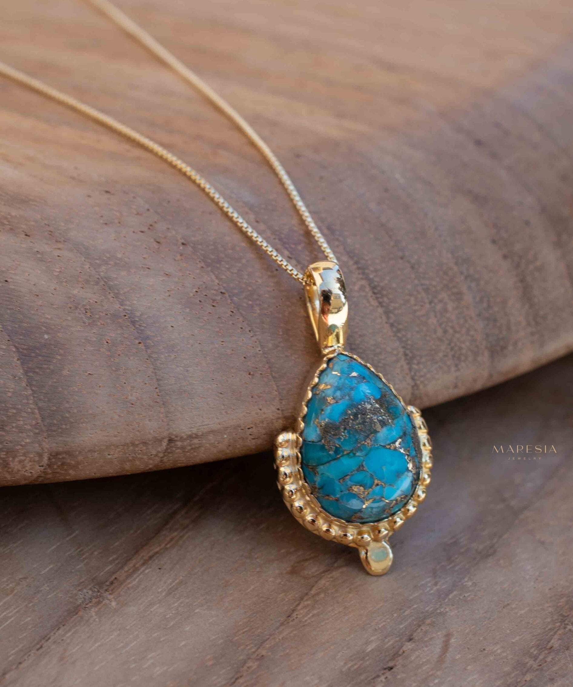 Moonstone, Labradorite, Larimar or Turquoise Pendant ~ Gold Plated over Sterling Silver ~ Necklace ~ minimalist ~ Delicate ~Everyday ~MN172A