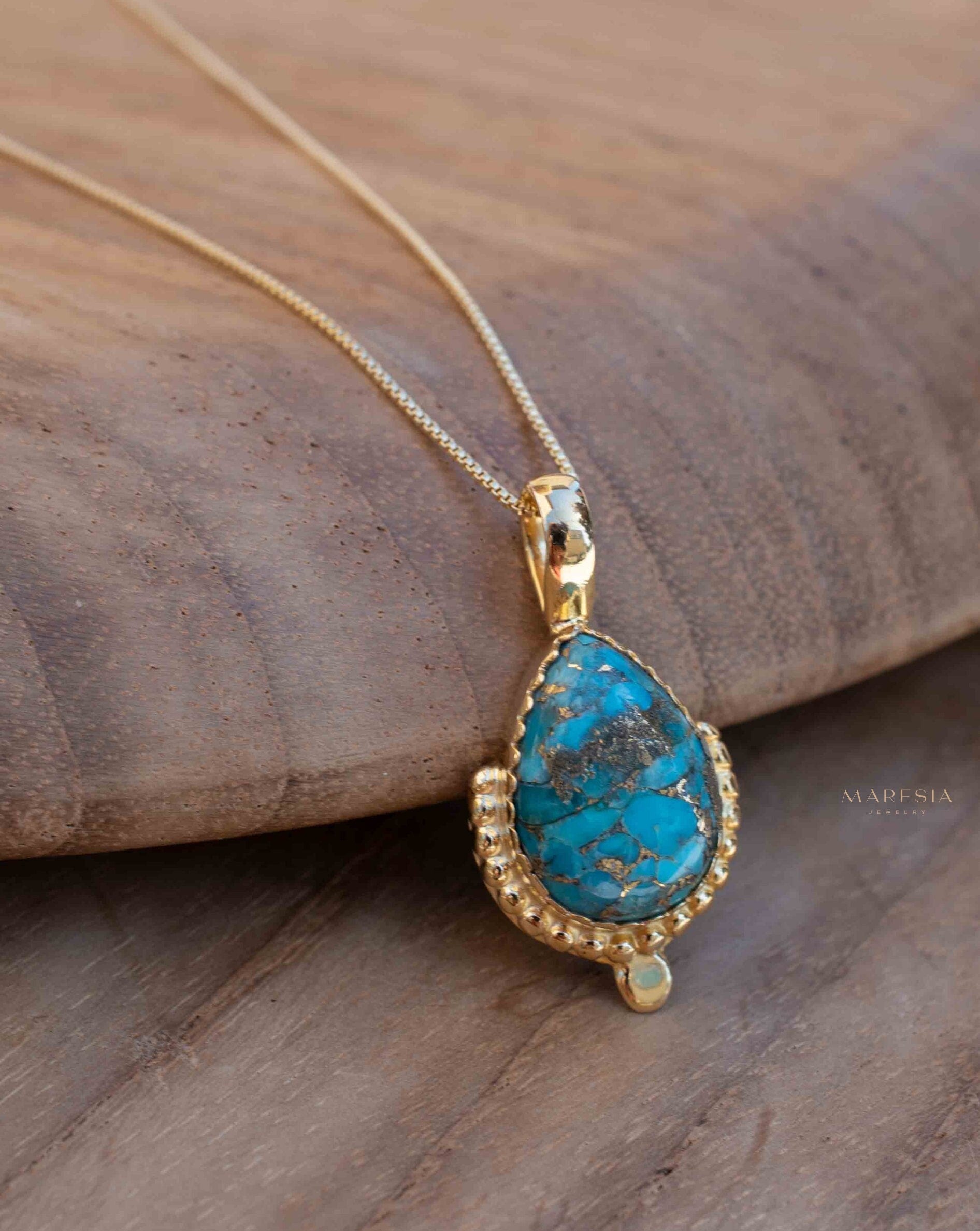 Moonstone, Labradorite, Larimar or Turquoise Pendant ~ Gold Plated over Sterling Silver ~ Necklace ~ minimalist ~ Delicate ~Everyday ~MN171A