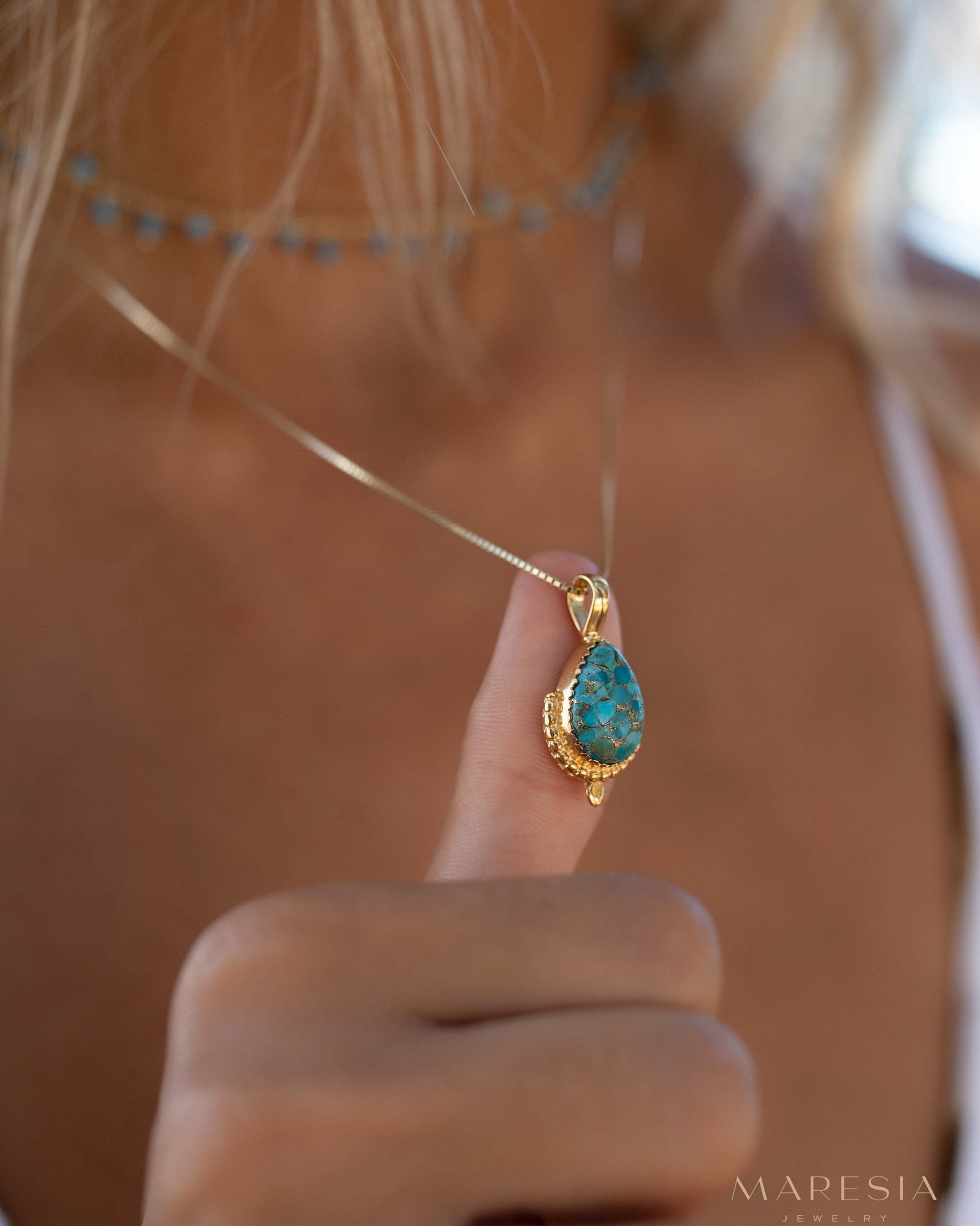 Moonstone, Labradorite, Larimar or Turquoise Pendant ~ Gold Plated over Sterling Silver ~ Necklace ~ minimalist ~ Delicate ~Everyday ~MN171A