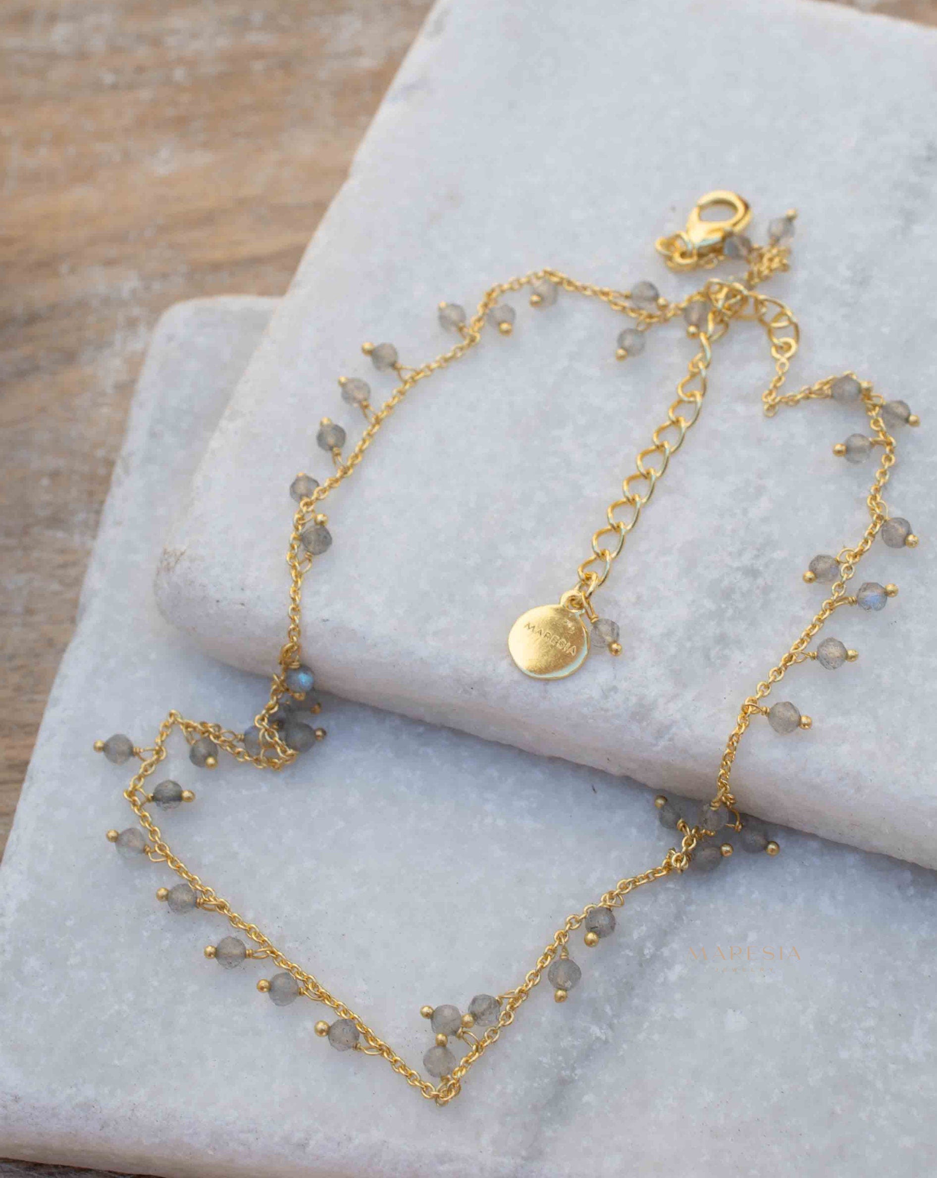 Moonstone, Labradorite, Aqua Chalcedony, Tourmaline or Turquoise Choker Necklace ~ Gold Plated 18k ~Jewelry ~ Minimalist ~Layered ~ MN135