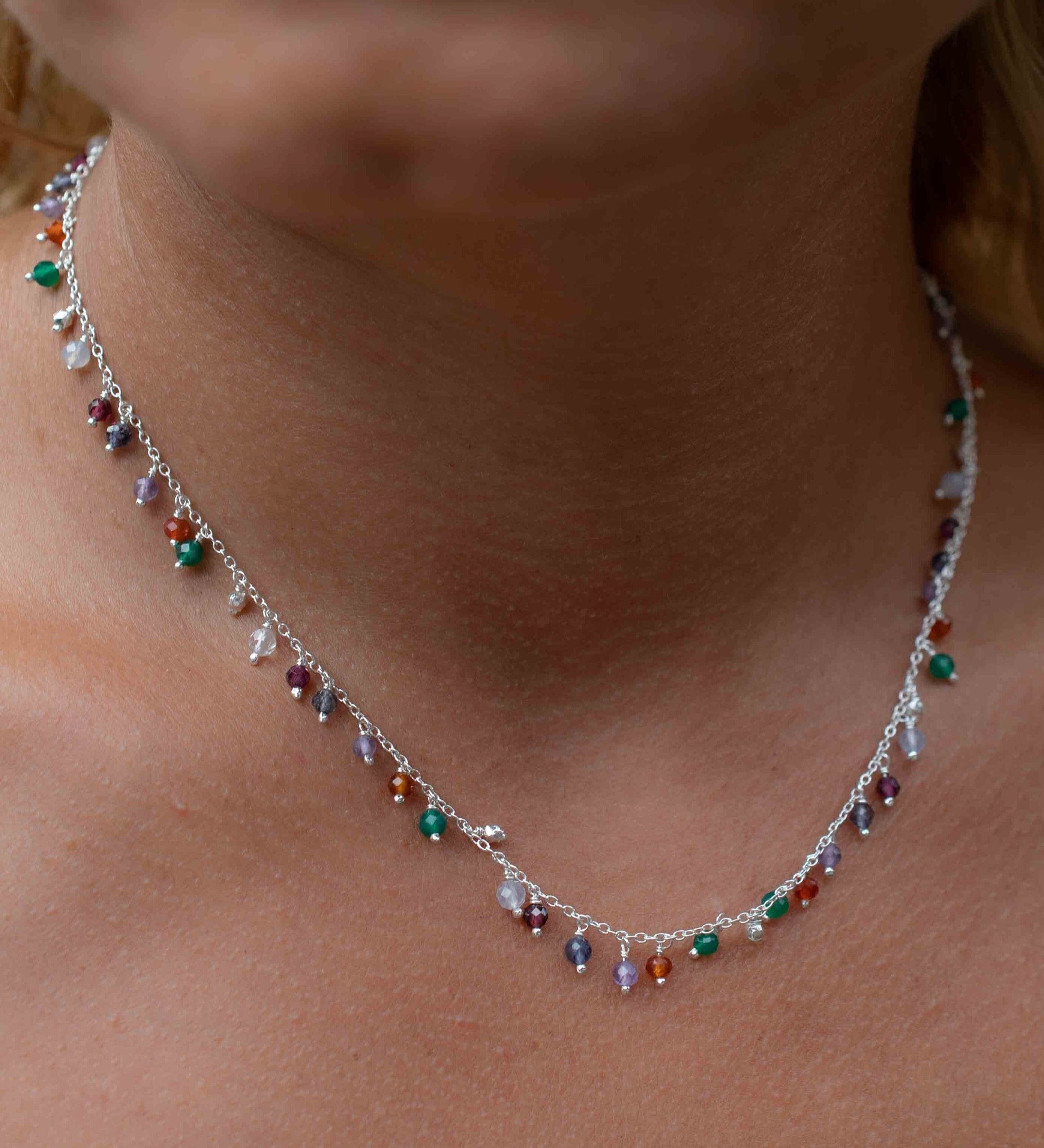 Moonstone, Garnet, Amethyst Choker ~ Gold Vermeil or Sterling Silver ~ Choker ~ Jewelry ~ Gift For Her ~ Minimalist~ Handmade~MN109