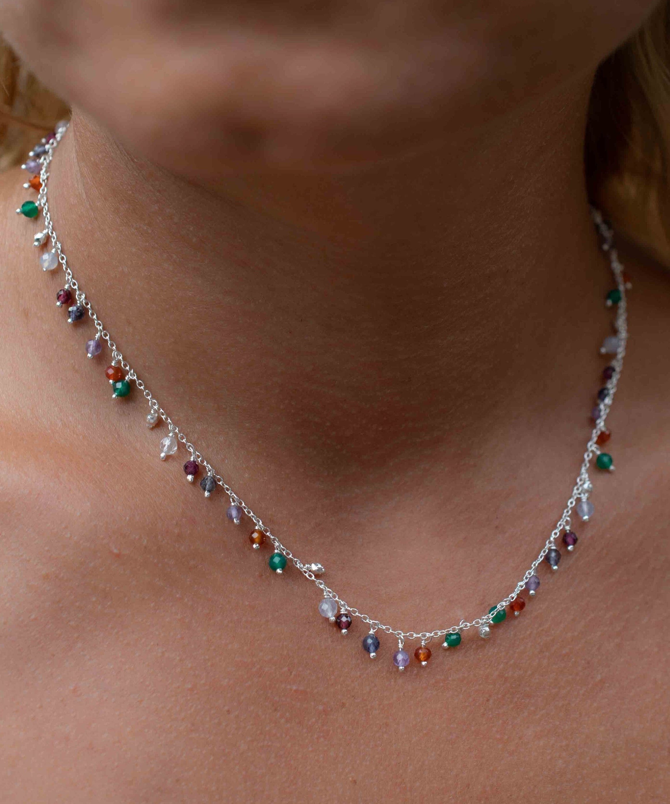 Moonstone, Garnet, Amethyst Choker ~ Gold Vermeil or Sterling Silver ~ Choker ~ Jewelry ~ Gift For Her ~ Minimalist~ Handmade~MN109