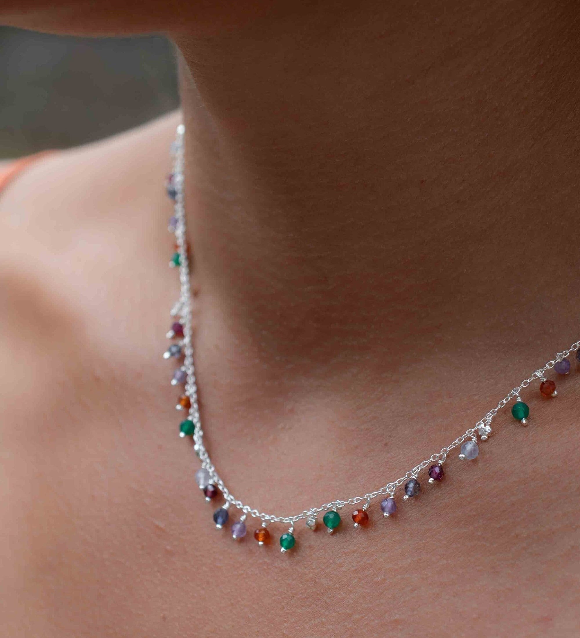 Moonstone, Garnet, Amethyst Choker ~ Gold Vermeil or Sterling Silver ~ Choker ~ Jewelry ~ Gift For Her ~ Minimalist~ Handmade~MN109
