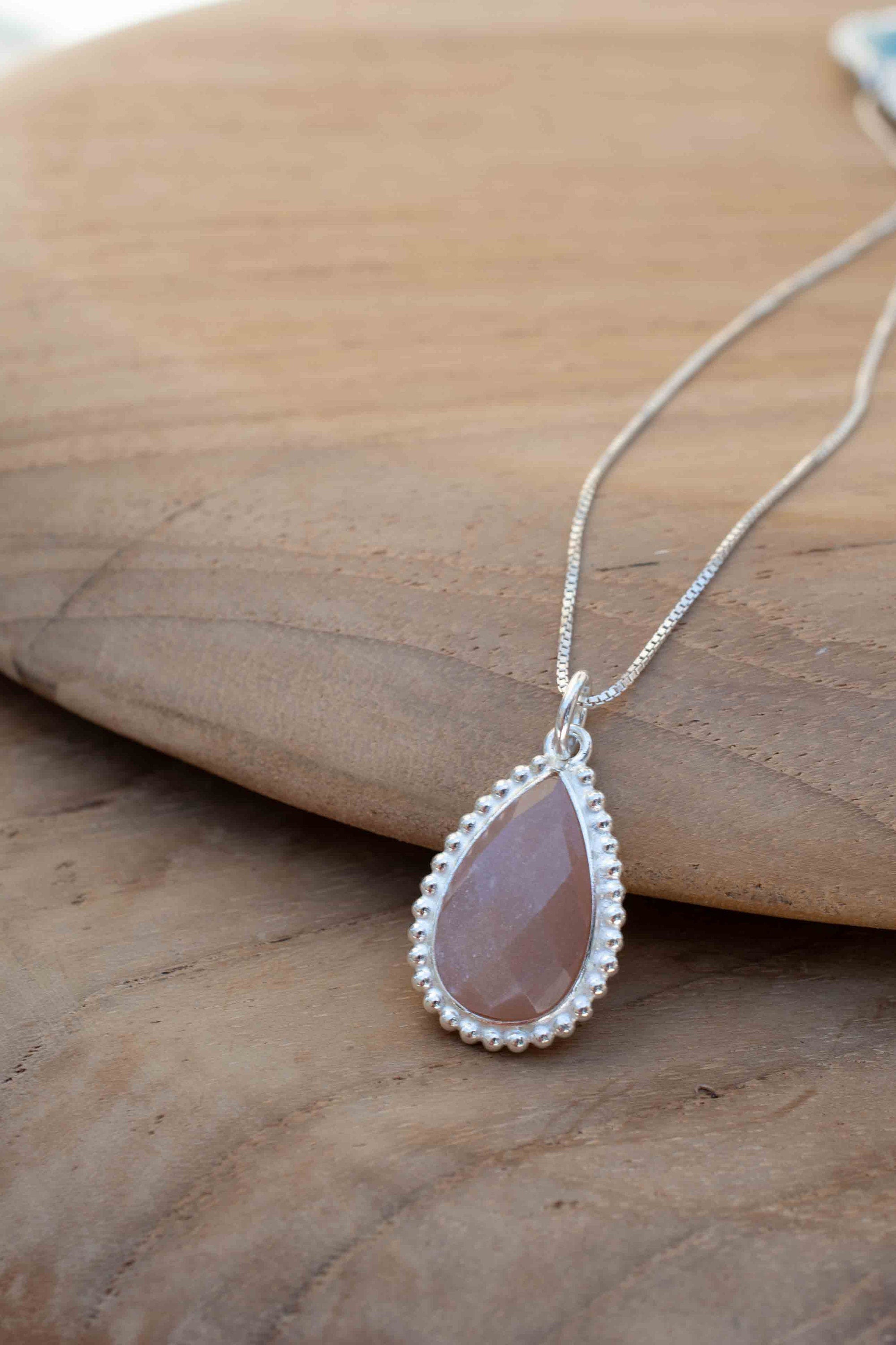 Labradorite, Pink Moonstone, Black Onyx, Aventurine & Aqua Chalcedony Necklace ~ Tear Drop ~ Sterling Silver