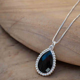 Labradorite, Pink Moonstone, Black Onyx, Aventurine & Aqua Chalcedony Necklace ~ Tear Drop ~ Sterling Silver