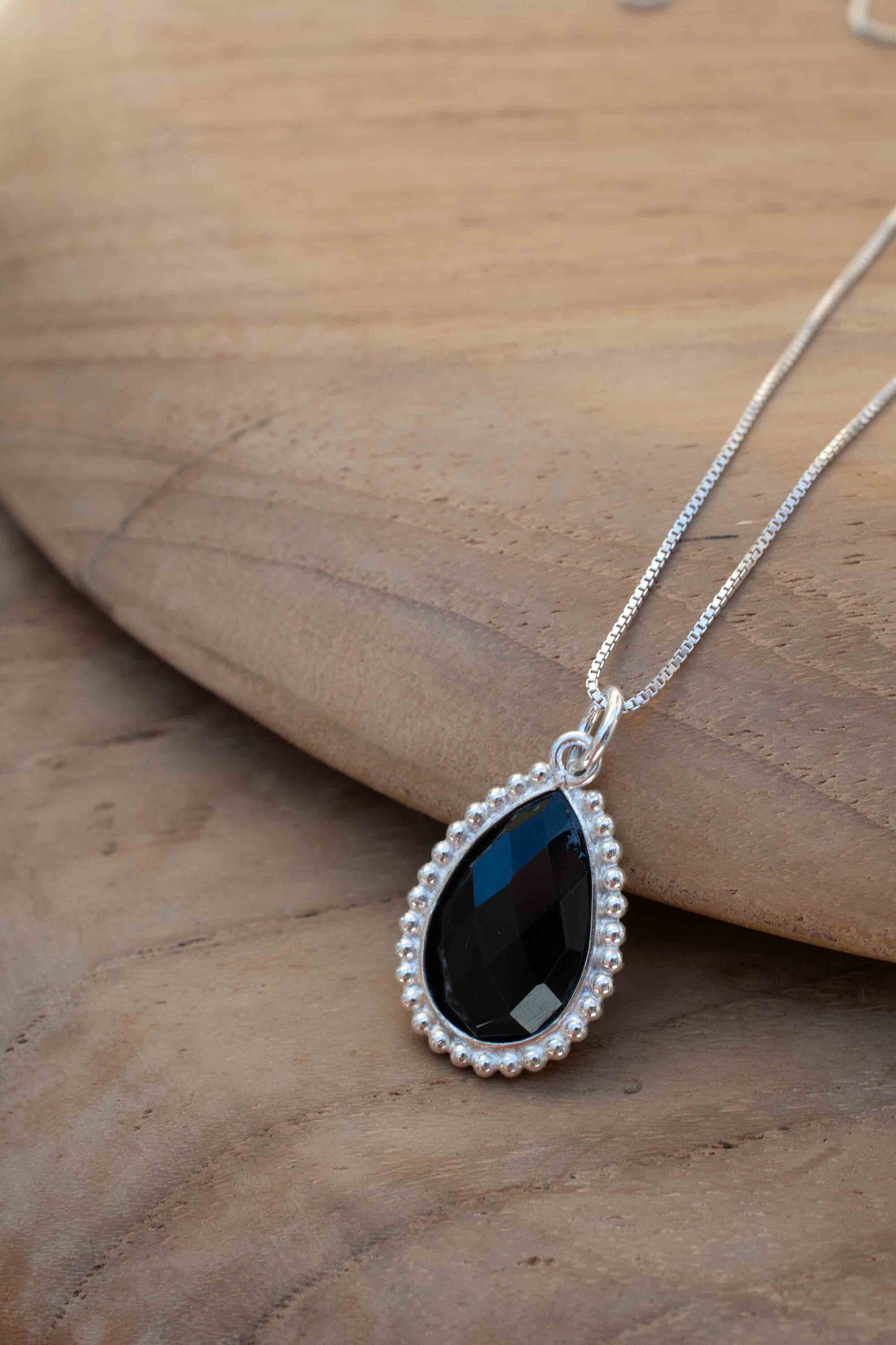 Labradorite, Pink Moonstone, Black Onyx, Aventurine & Aqua Chalcedony Necklace ~ Tear Drop ~ Sterling Silver