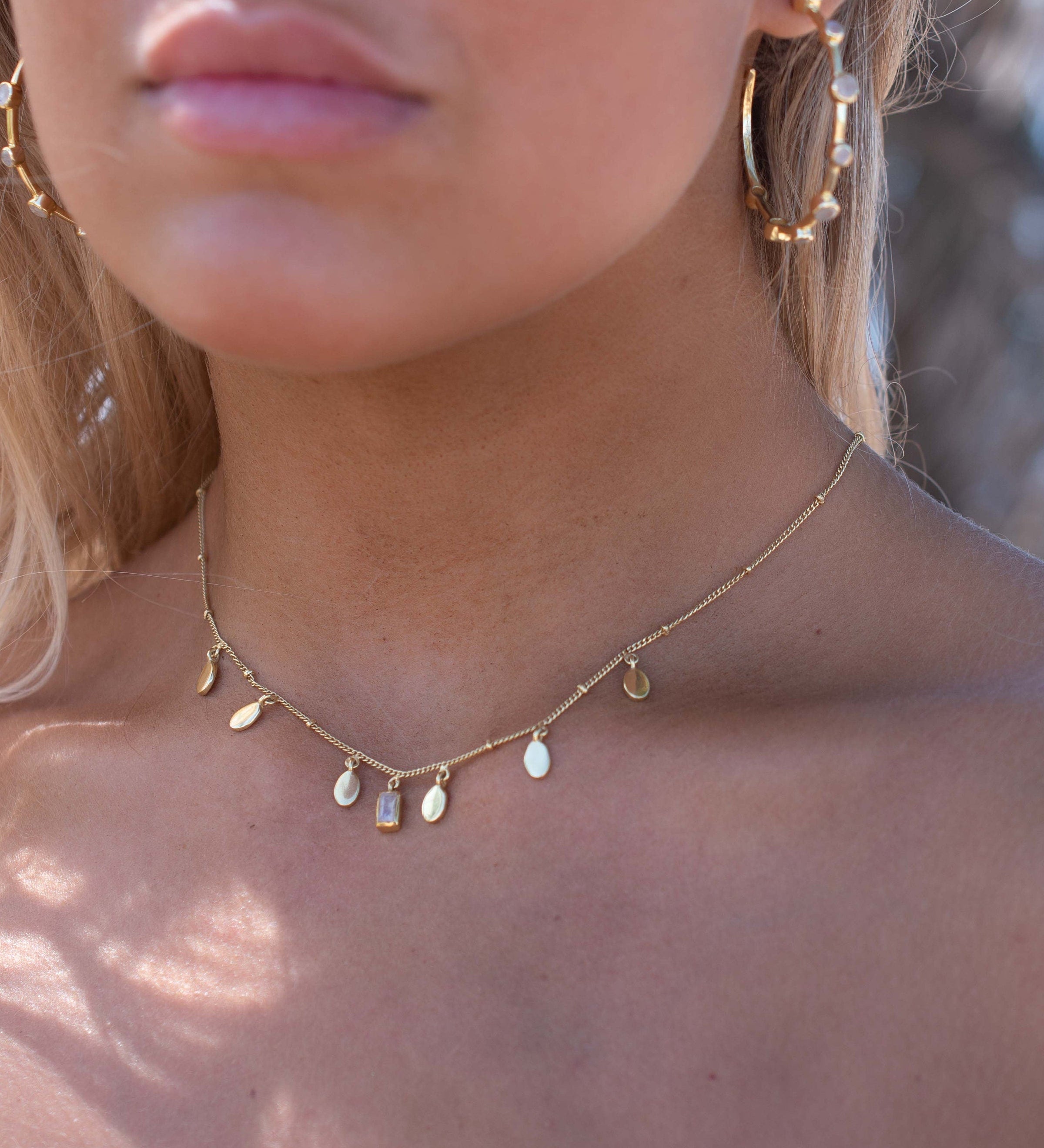 Moonstone Necklace ~ Bohemina look ~ Gold Plated over Sterling Silver ~ Handmade ~ Minimalist ~MN161