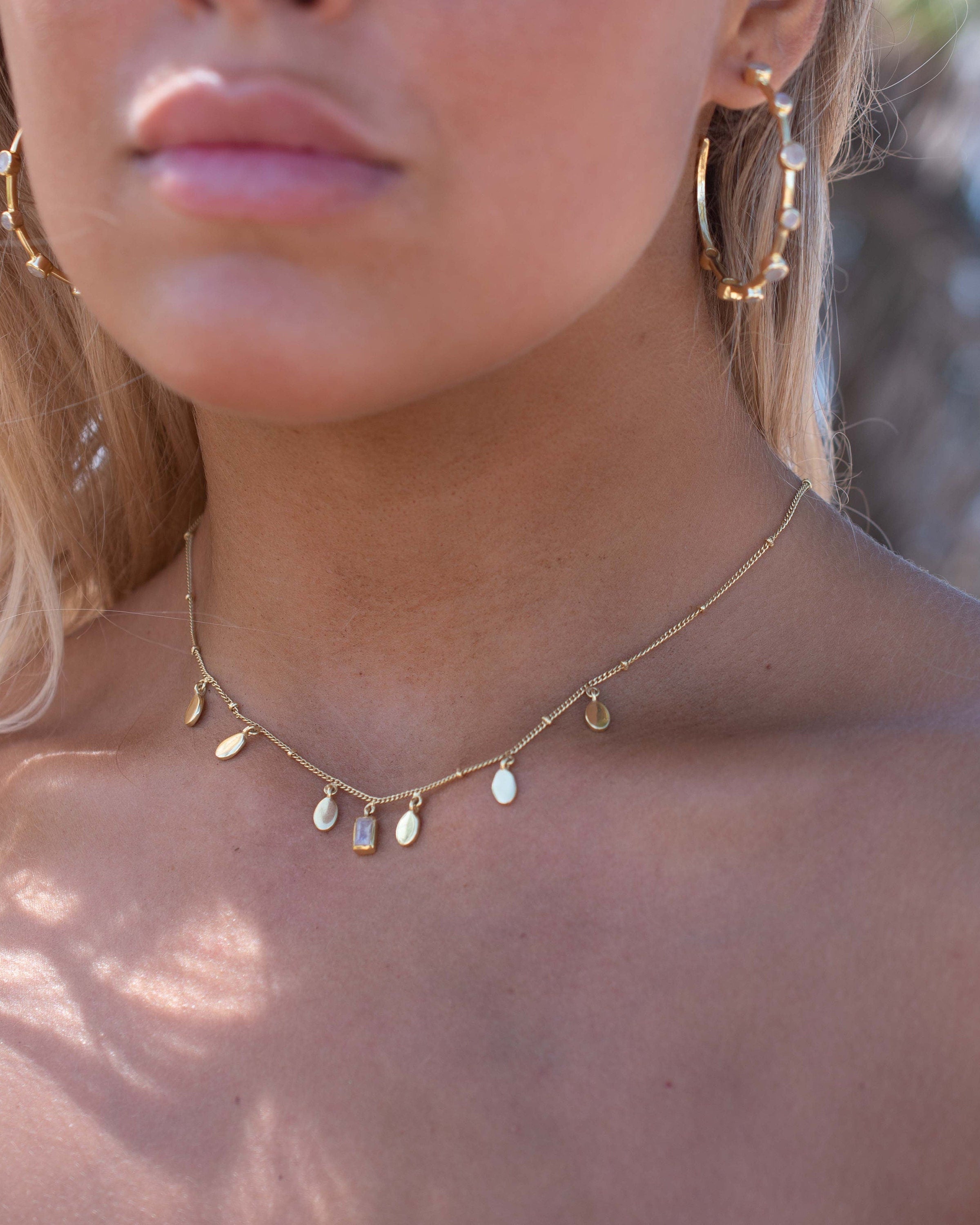 Moonstone Necklace ~ Bohemina look ~ Gold Plated over Sterling Silver ~ Handmade ~ Minimalist ~MN161