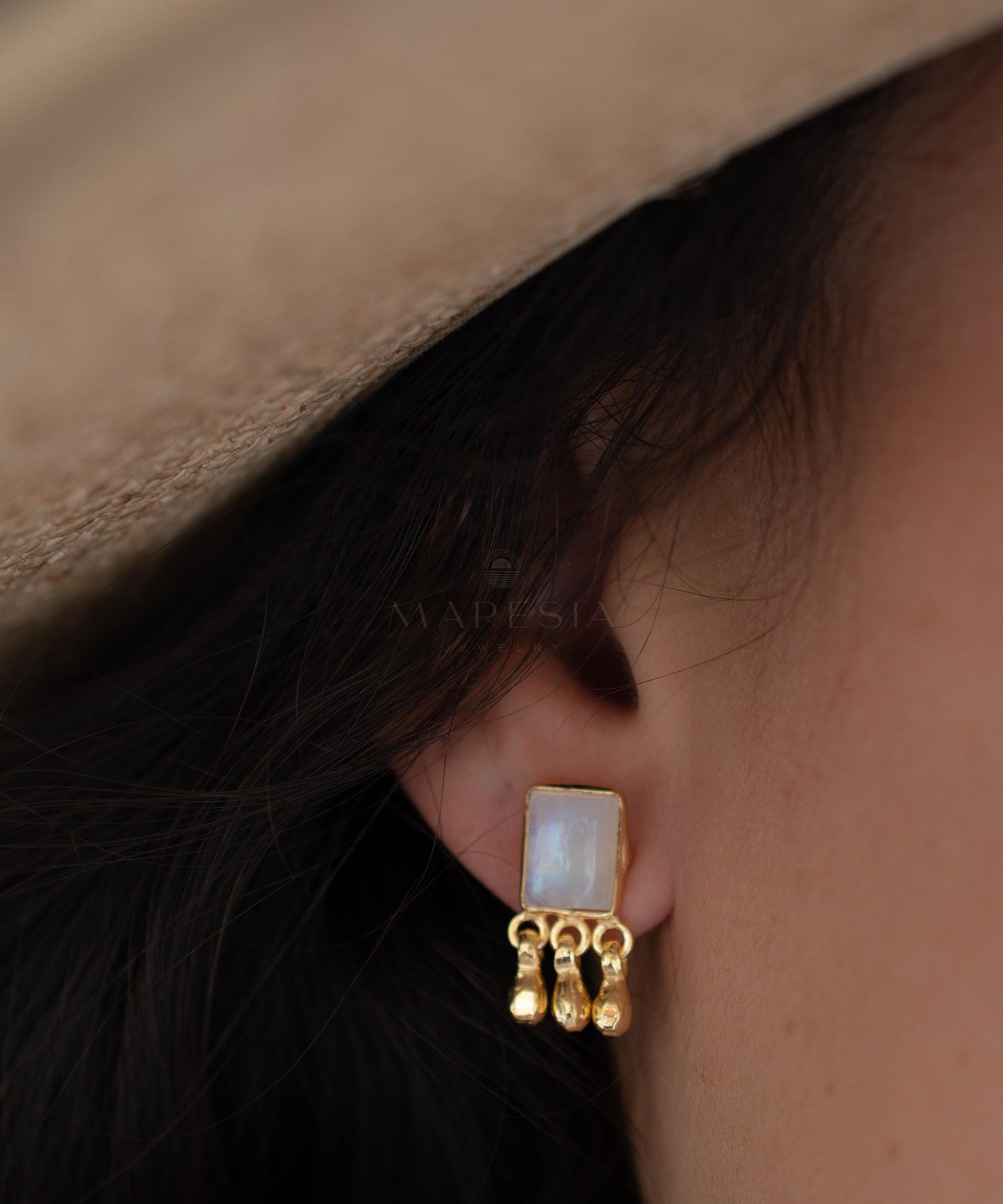 Delicate Moonstone Earrings ~ Sterling Silver 925 or Gold Plated over Sterling Silver ~ Gemstone ~ Post ~ Stud ~Handmade ~ Jewelry ~ ME229