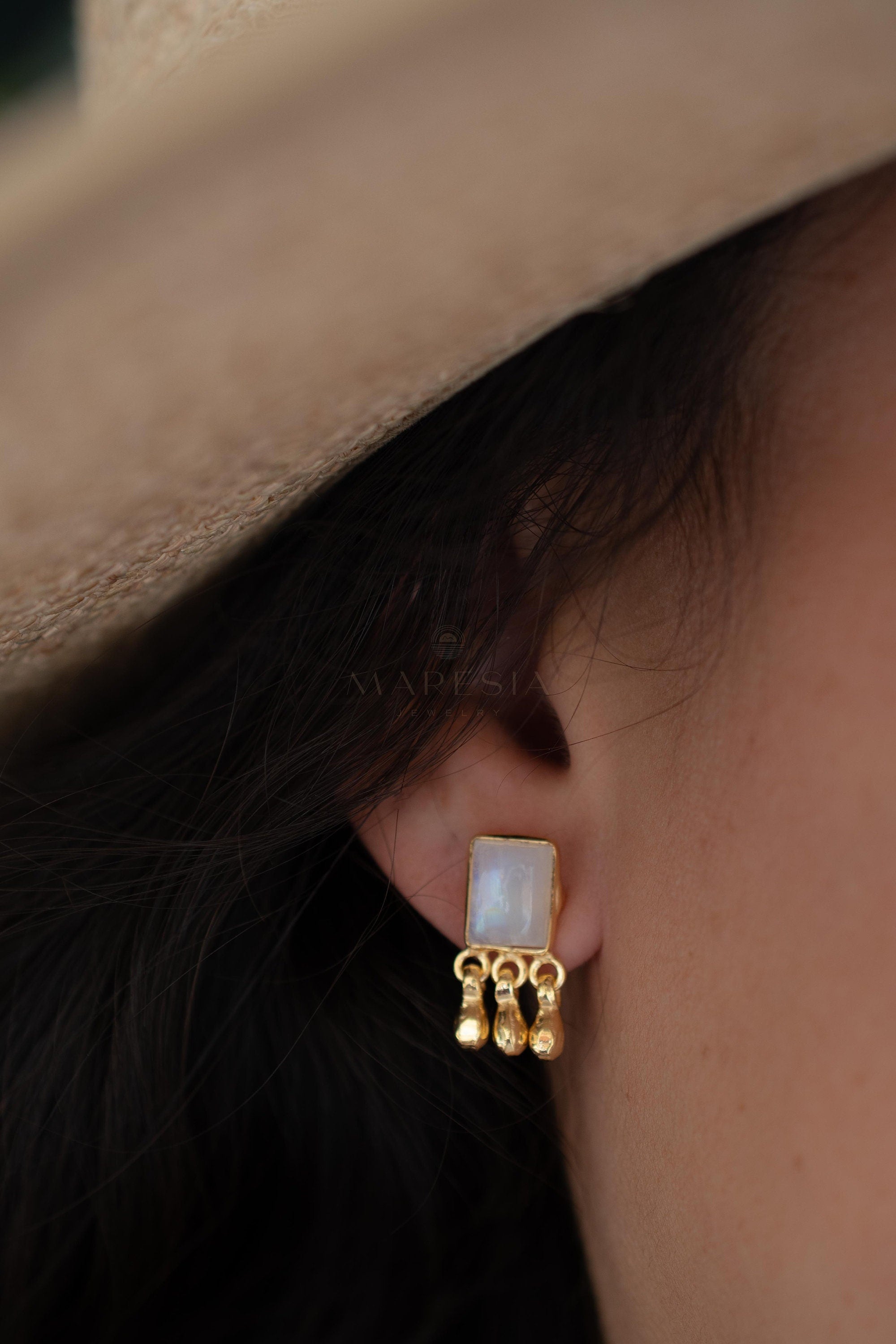 Delicate Moonstone Earrings ~ Sterling Silver 925 or Gold Plated over Sterling Silver ~ Gemstone ~ Post ~ Stud ~Handmade ~ Jewelry ~ ME229
