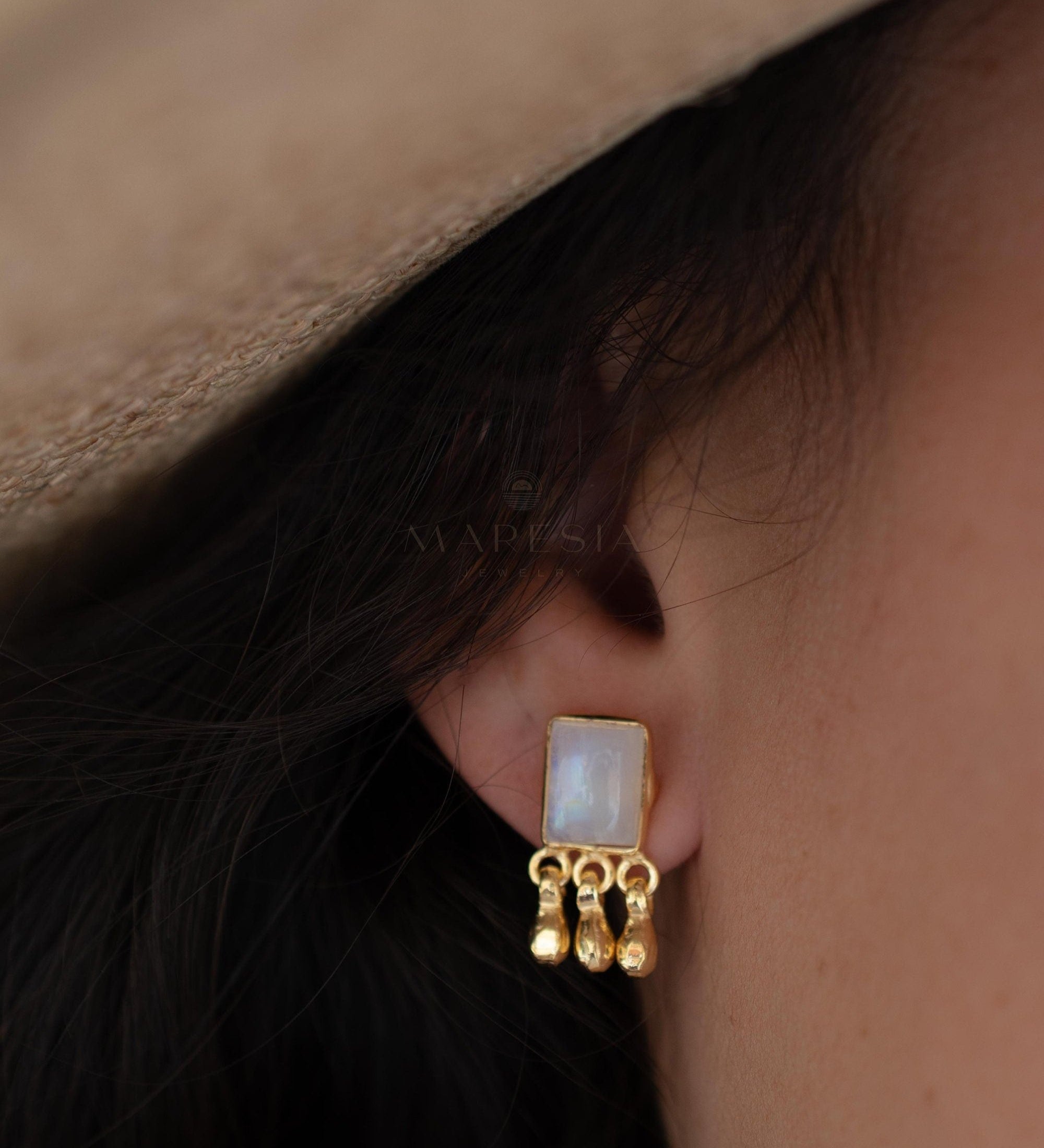 Delicate Moonstone Earrings ~ Sterling Silver 925 or Gold Plated over Sterling Silver ~ Gemstone ~ Post ~ Stud ~Handmade ~ Jewelry ~ ME229