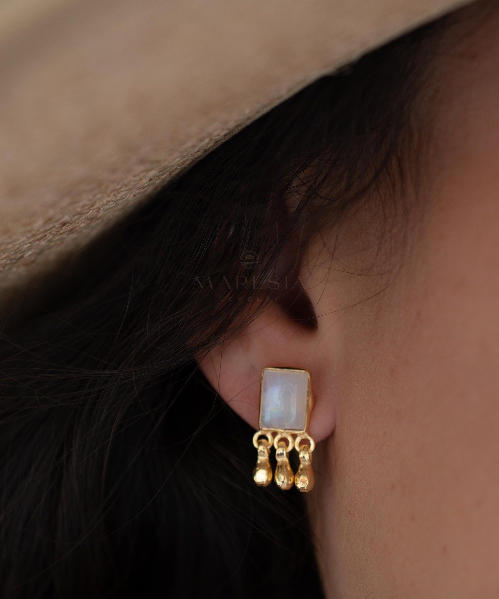 Delicate Moonstone Earrings ~ Sterling Silver 925 or Gold Plated over Sterling Silver ~ Gemstone ~ Post ~ Stud ~Handmade ~ Jewelry ~ ME229