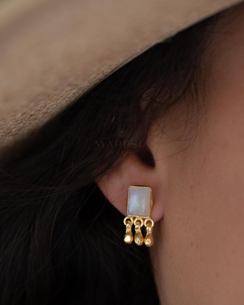 Delicate Moonstone Earrings ~ Sterling Silver 925 or Gold Plated over Sterling Silver ~ Gemstone ~ Post ~ Stud ~Handmade ~ Jewelry ~ ME229