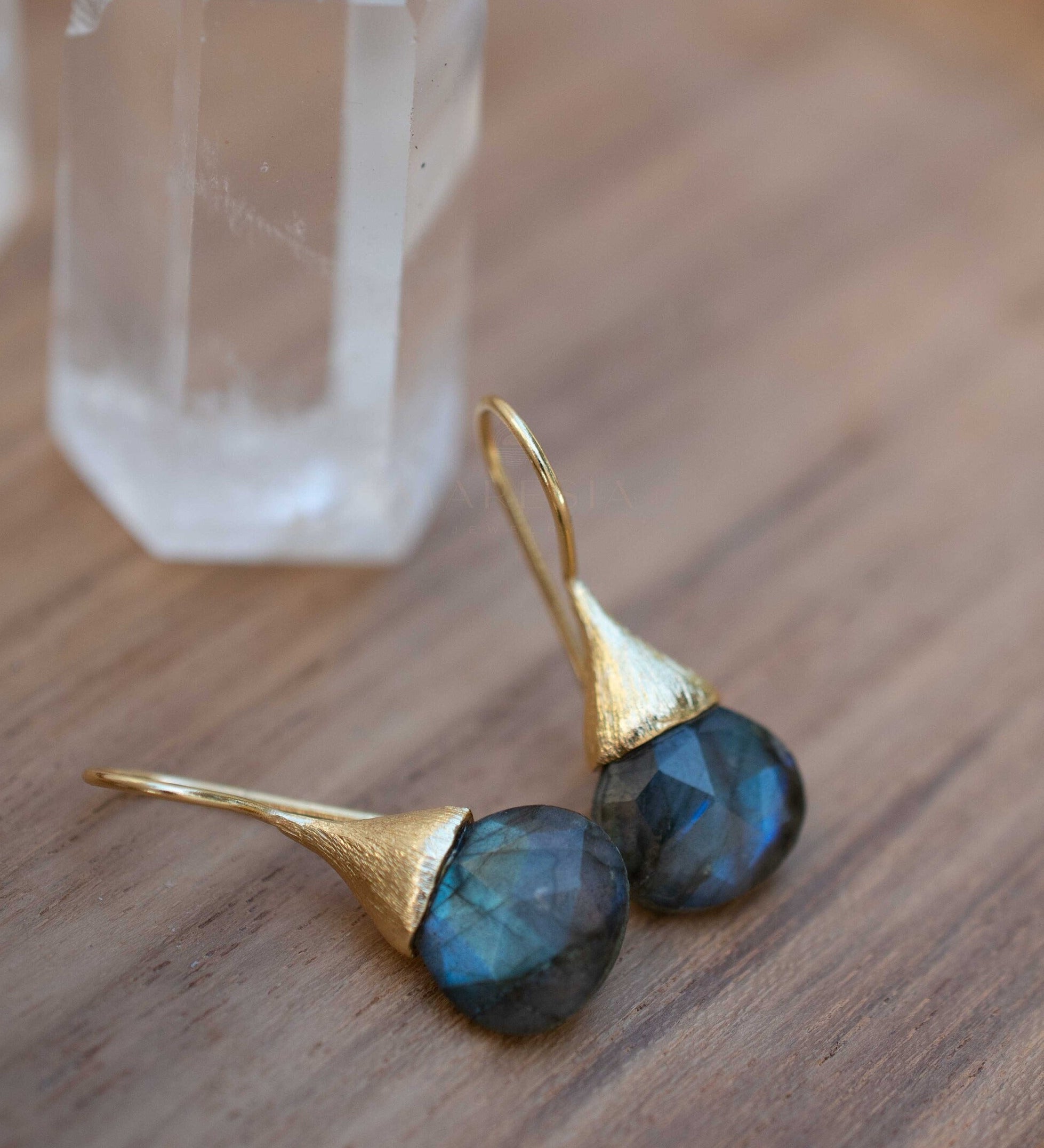 Labradorite Tear Drop Earrings ~ Jewelry ~ 18k Gold Plated ~ Natural ~ Minimalist Everyday ~ Gift for Her ~ Boho ~ Hippie ~ ME187