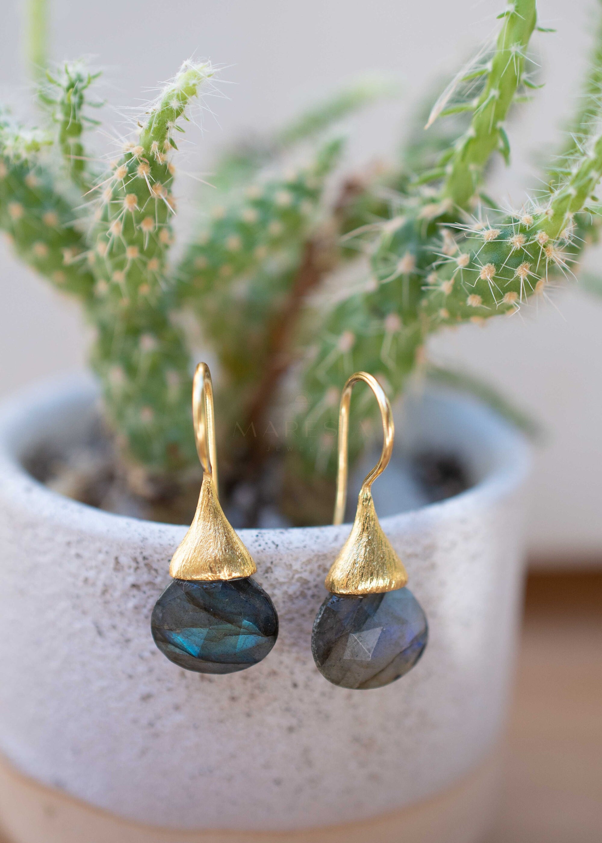 Labradorite Tear Drop Earrings ~ Jewelry ~ 18k Gold Plated ~ Natural ~ Minimalist Everyday ~ Gift for Her ~ Boho ~ Hippie ~ ME187