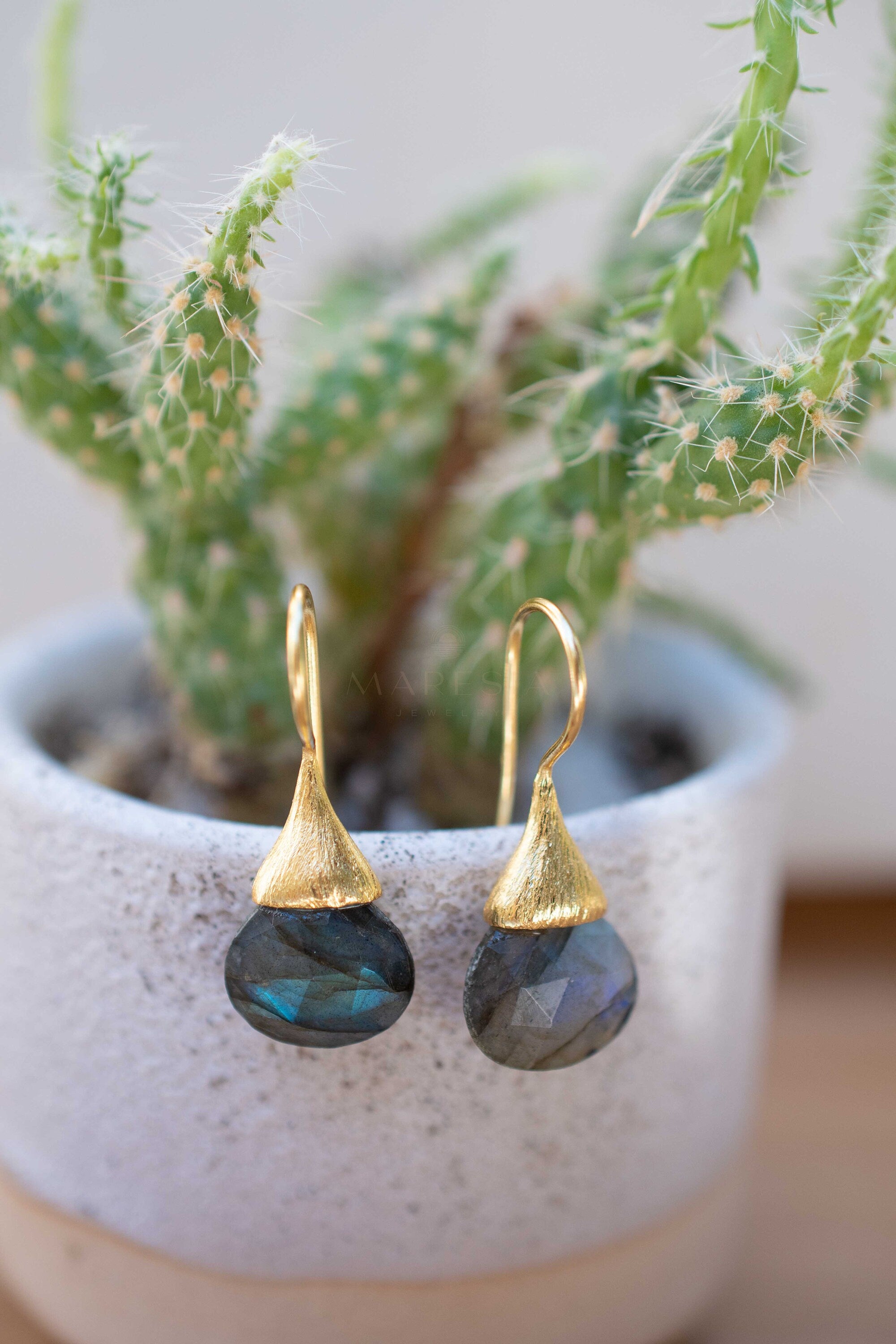 Labradorite Tear Drop Earrings ~ Jewelry ~ 18k Gold Plated ~ Natural ~ Minimalist Everyday ~ Gift for Her ~ Boho ~ Hippie ~ ME187