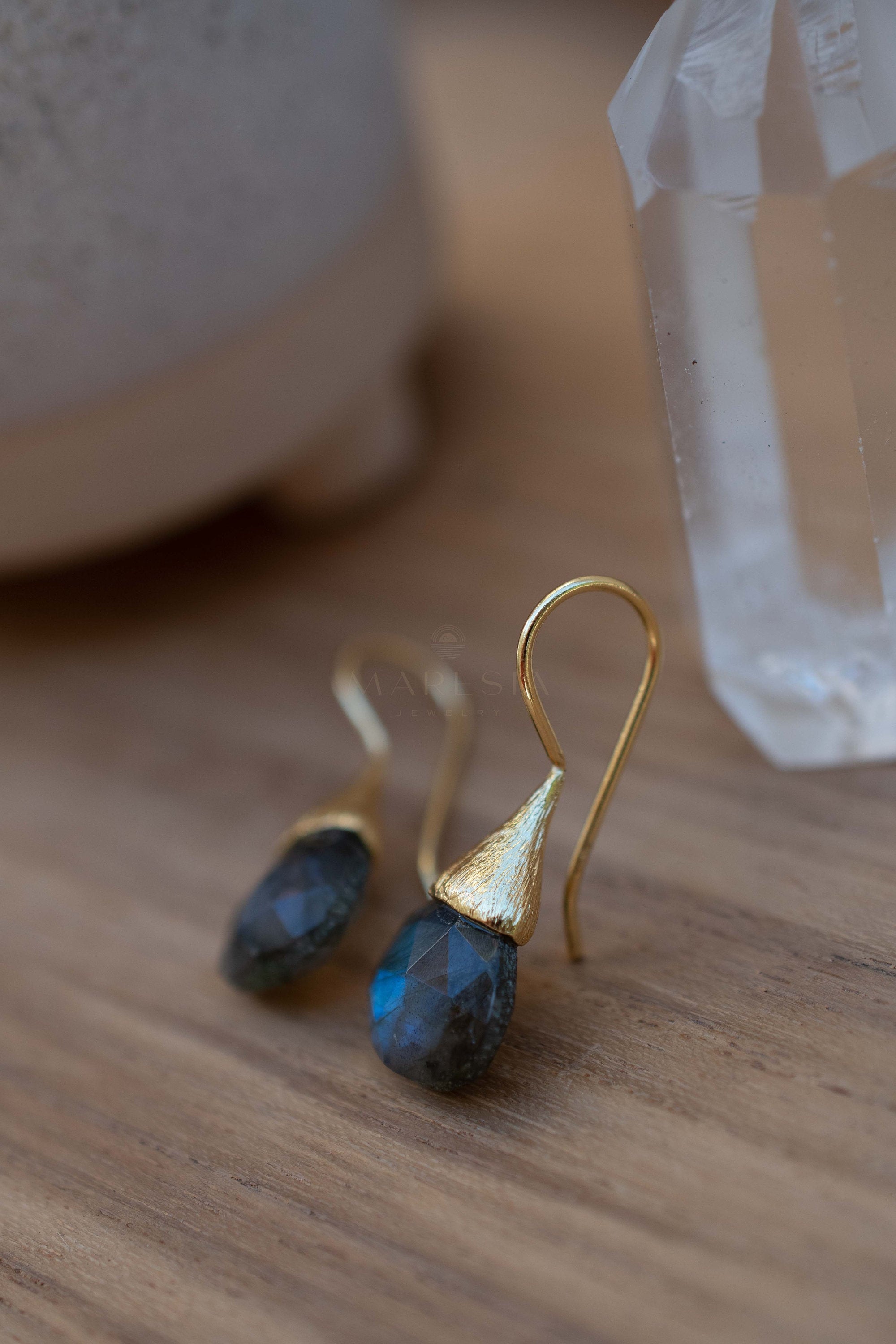 Labradorite Tear Drop Earrings ~ Jewelry ~ 18k Gold Plated ~ Natural ~ Minimalist Everyday ~ Gift for Her ~ Boho ~ Hippie ~ ME187